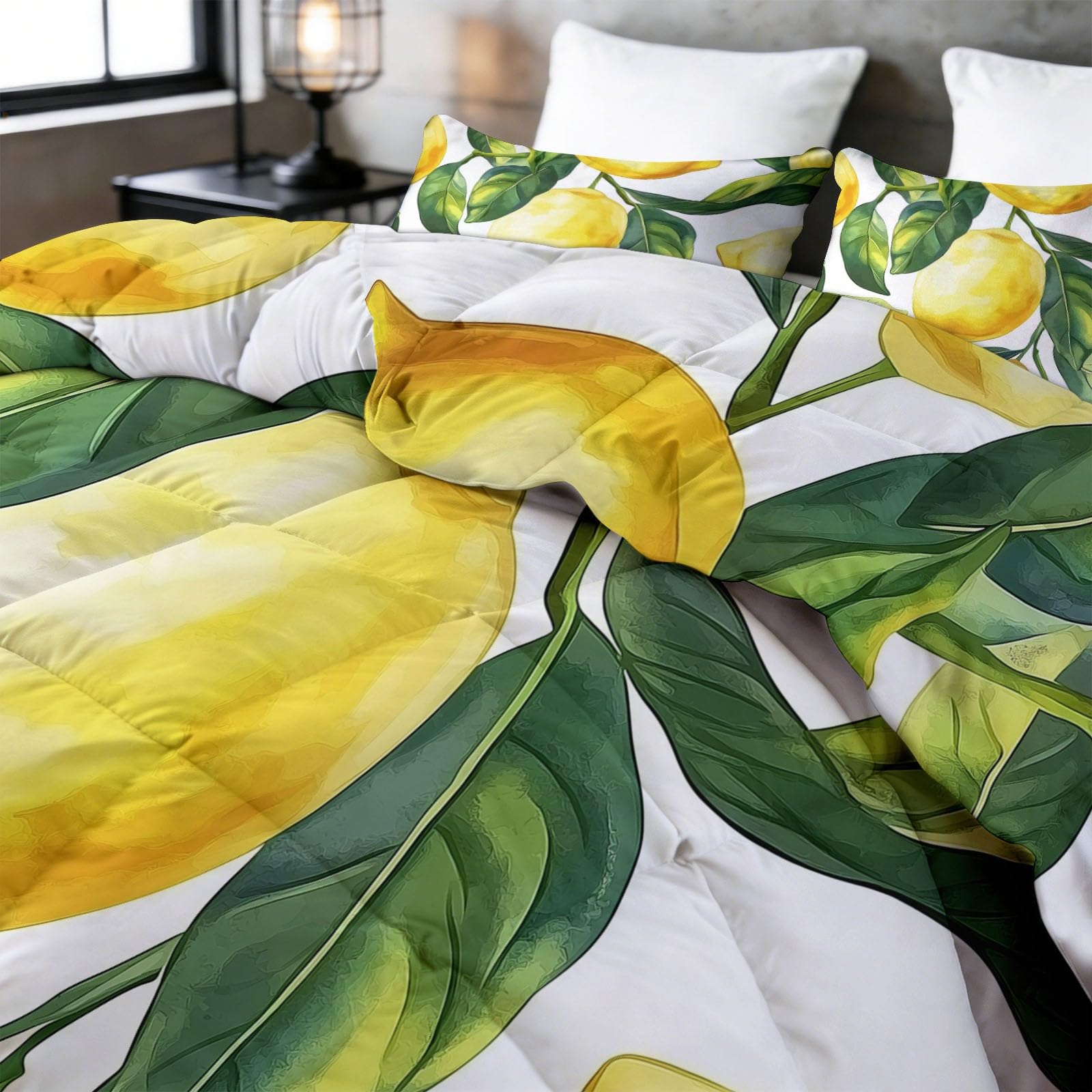 Générique Styl vintage dwustronna kołdra 140 x 200 cm, akwarelowa cytryna liście miękka oddychająca, lekka i oddychająca kołdra - komplet pościeli kołdra pikowana koc nadający się do prania