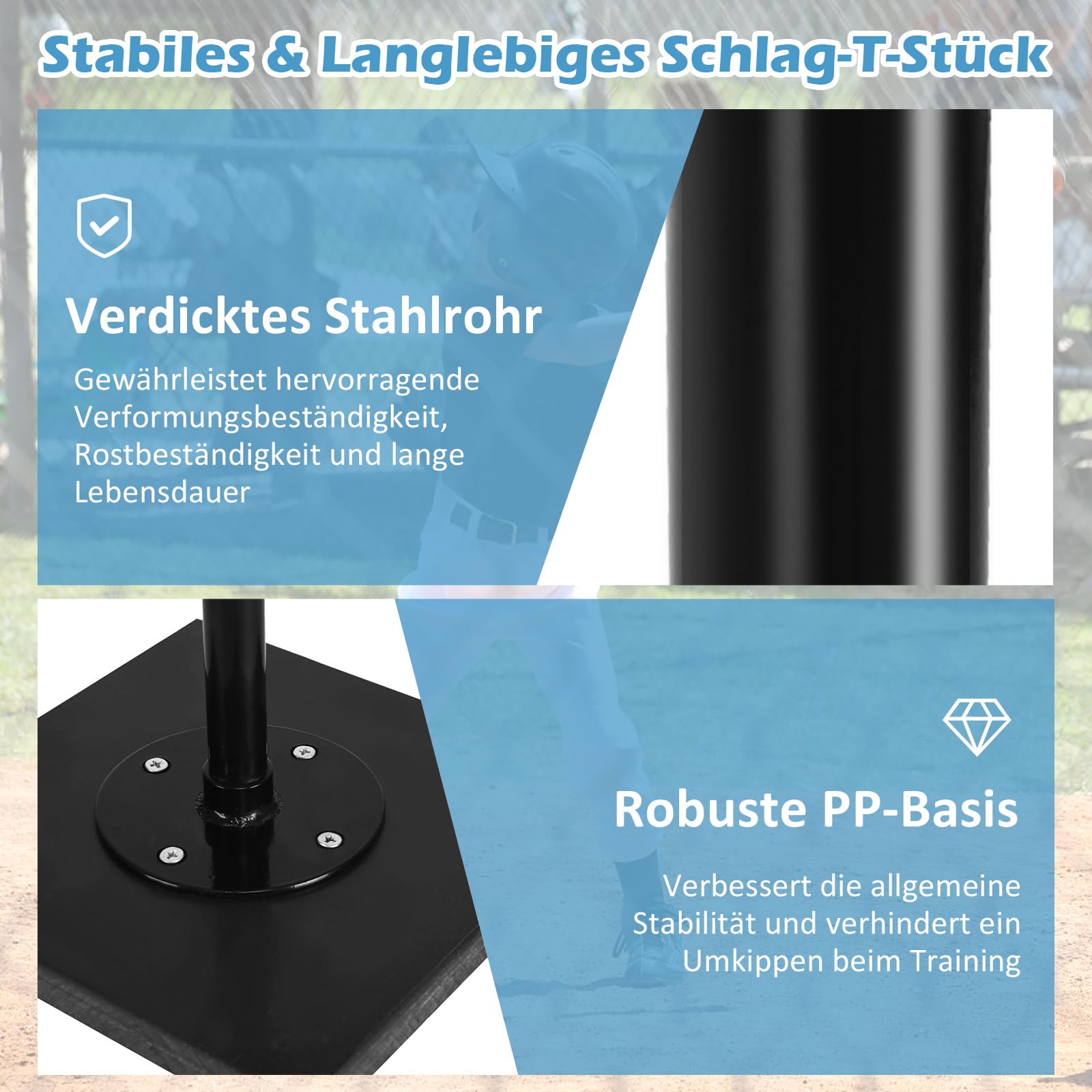 COSTWAY Batting Tees, Teeständer 63,5-91,5 cm höhenverstellbar, Baseballstativ tragbar mit Stabilem Sockel & Gummiaufsatz, Baseball Softball Schlag T-Stück für Schlagübungen