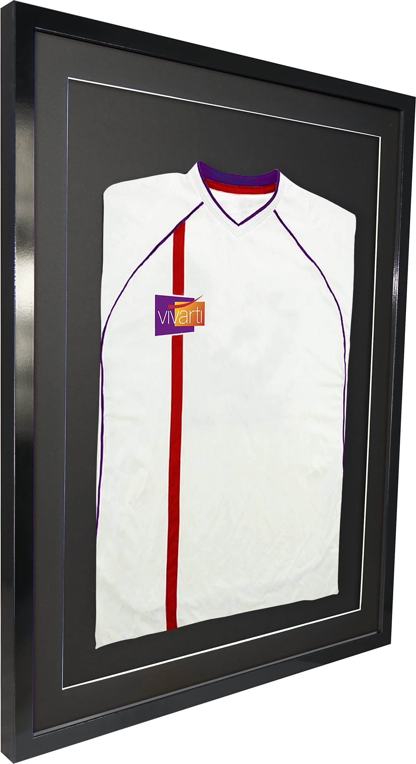 Vivarti DIY dla dorosłych 3D montowana koszulka sportowa ramka ekspozycyjna do koszulki piłkarskiej, koszulka rugby, koszula z paskiem Shadow Box - 60 x 80 cm - błyszcząca czarna ramka, czarny uchwyt, czarna tylna karta