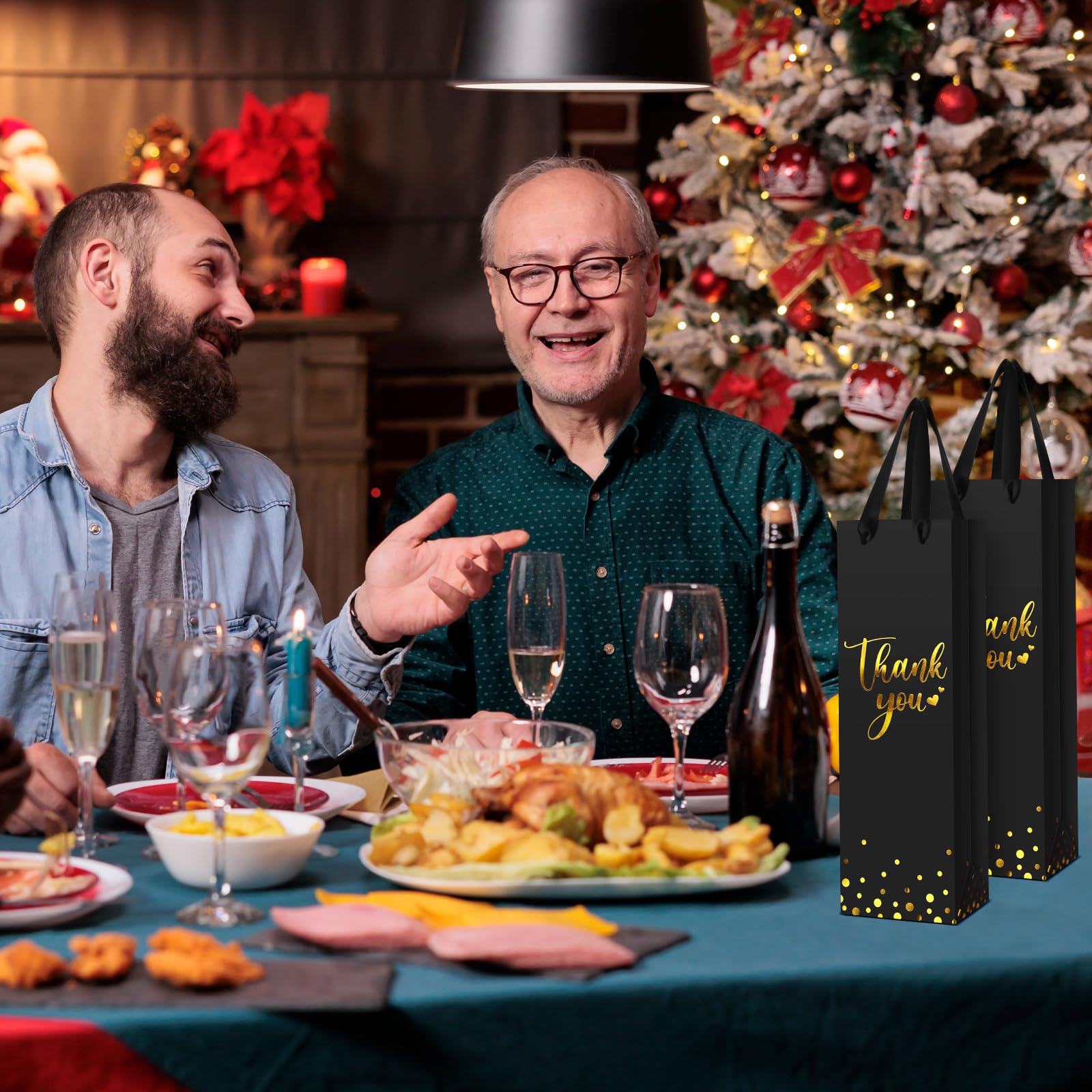 Aoibox 30 Pack Thank You Gift Bags With Handles And 30 Tissue Papers Gold Foil Double Sided Dark Blue 8.3 X 6 X 3.1 Inch For Wedding Party