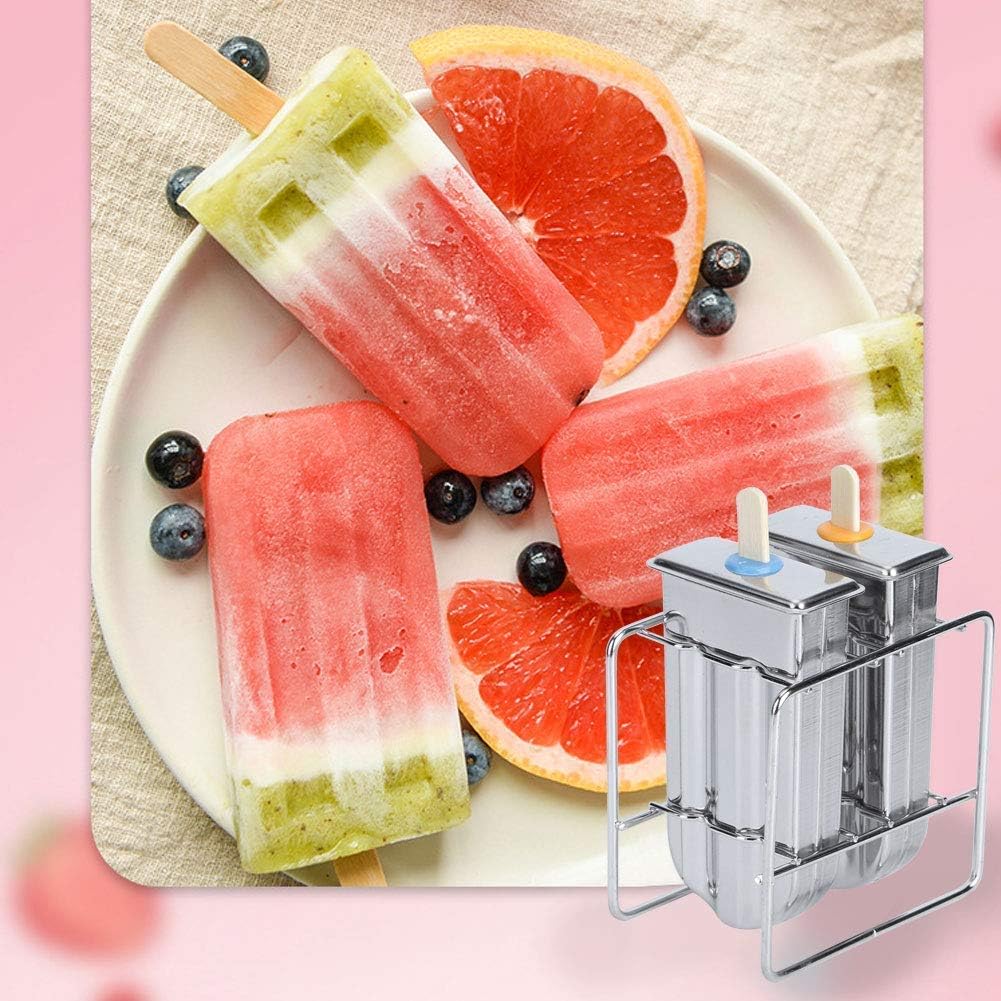 Fdit Stainless Steel Ice Cream Maker Molds, 2 Pack with Lids, 55 Sticks, Storage Bags, Brush and Rack, Round Head