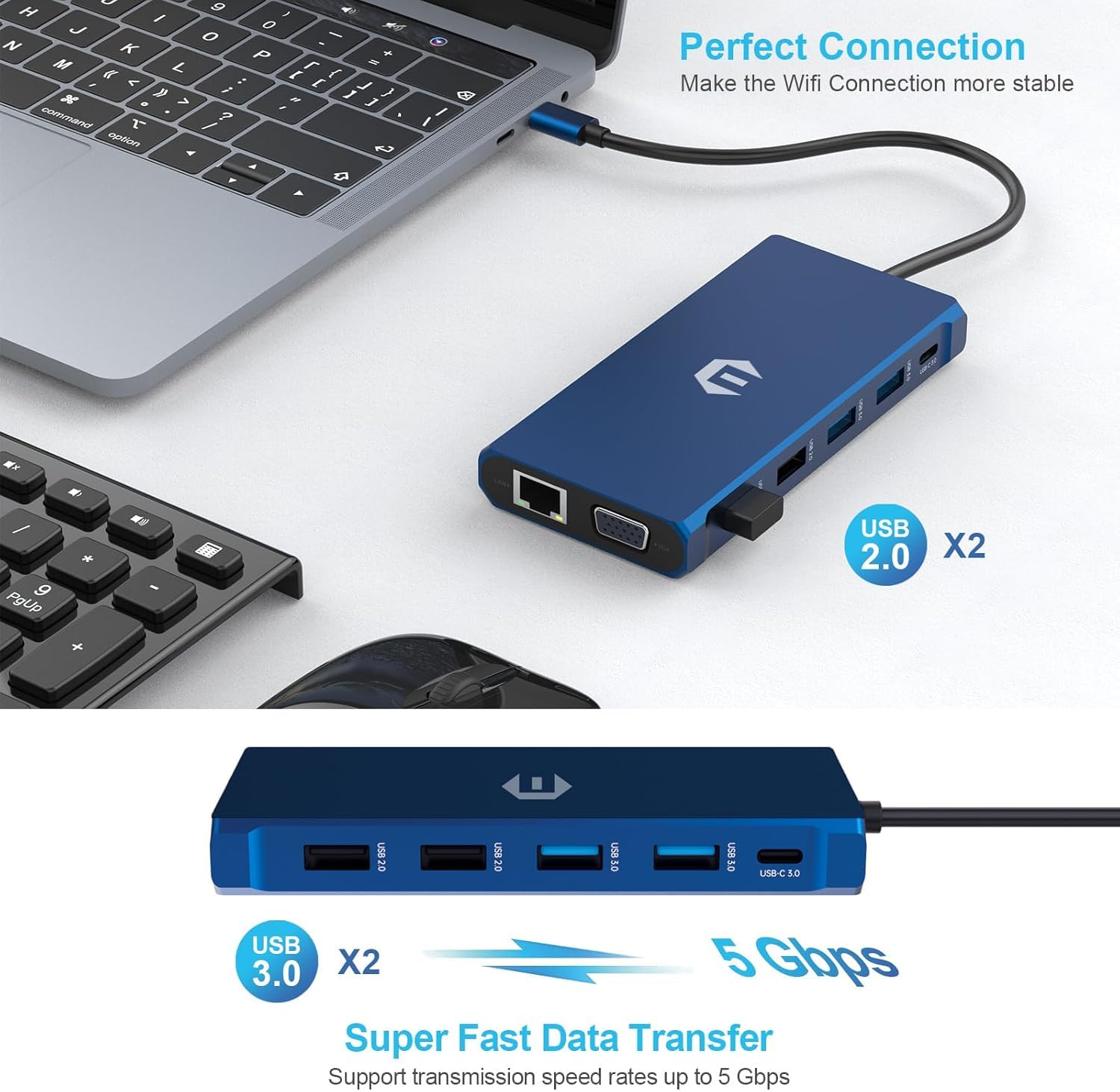 Hub USB C, 12 w 1 USB C 3.0, USB C Multiport SD/TF Dock do Dell/HP/Lenovo/Mac Book Pro, potrójny ekran Multiport adapter USB C z 2 * 4K HDMI