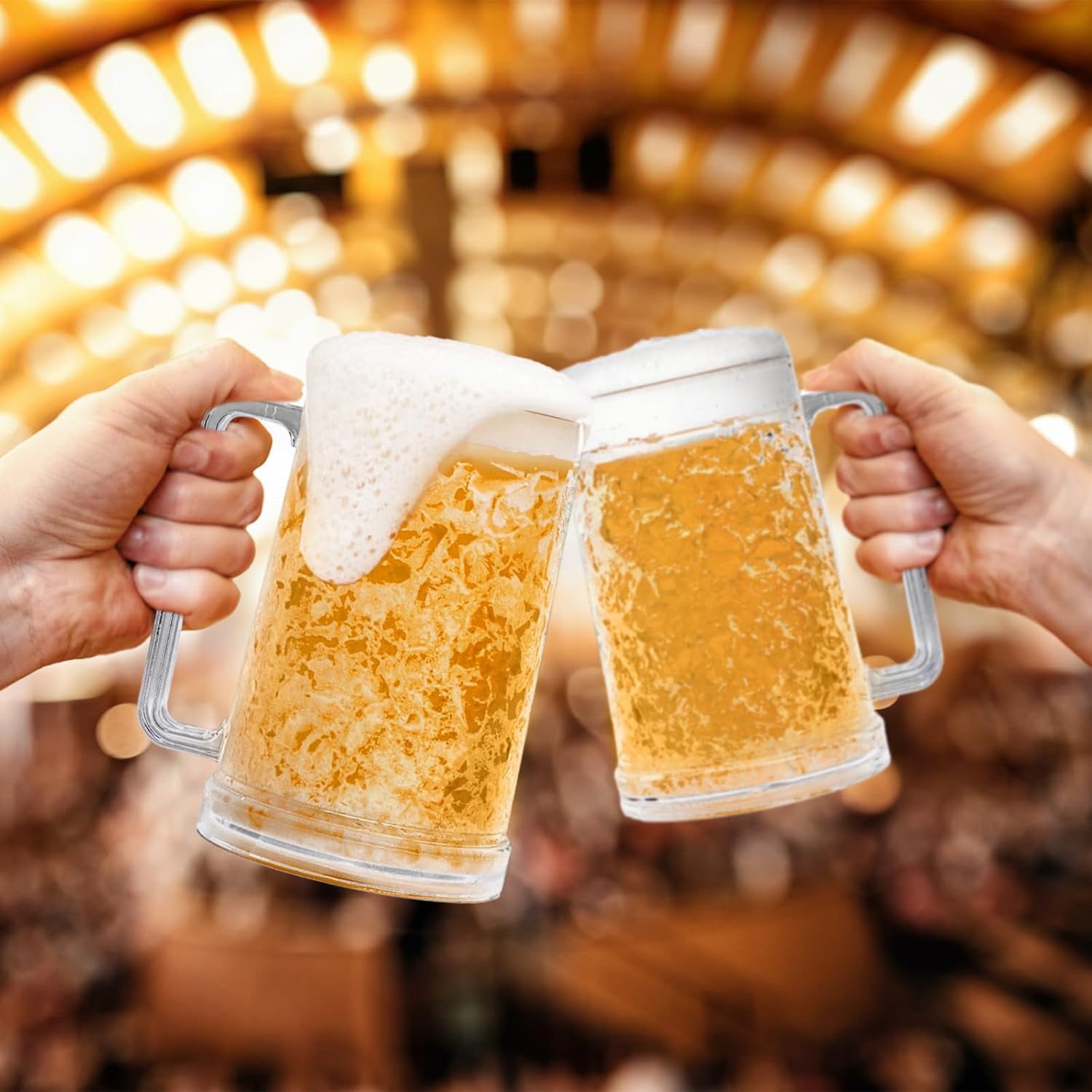 Fasmov Freezer Beer Mugs, 4 Pack Clear Double Wall Gel Frosty Ice Mugs with Gel, Plastic Beer Mugs with Handles for Freezer, Parties and Gifts, 16oz - Image 6