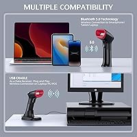 Vista 3 de TEEMI TMSL-58CR 2D Bluetooth escáner de código de barras con base USB, batería reemplazable fácil, escaneo automático manos libres, lector de código