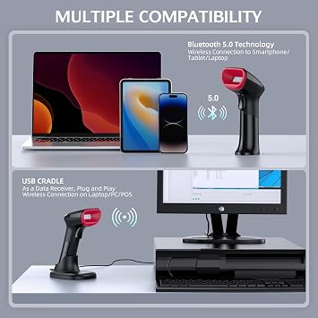 TEEMI TMSL-58CR 2D Bluetooth Barcode Scanner with USB Charging Base