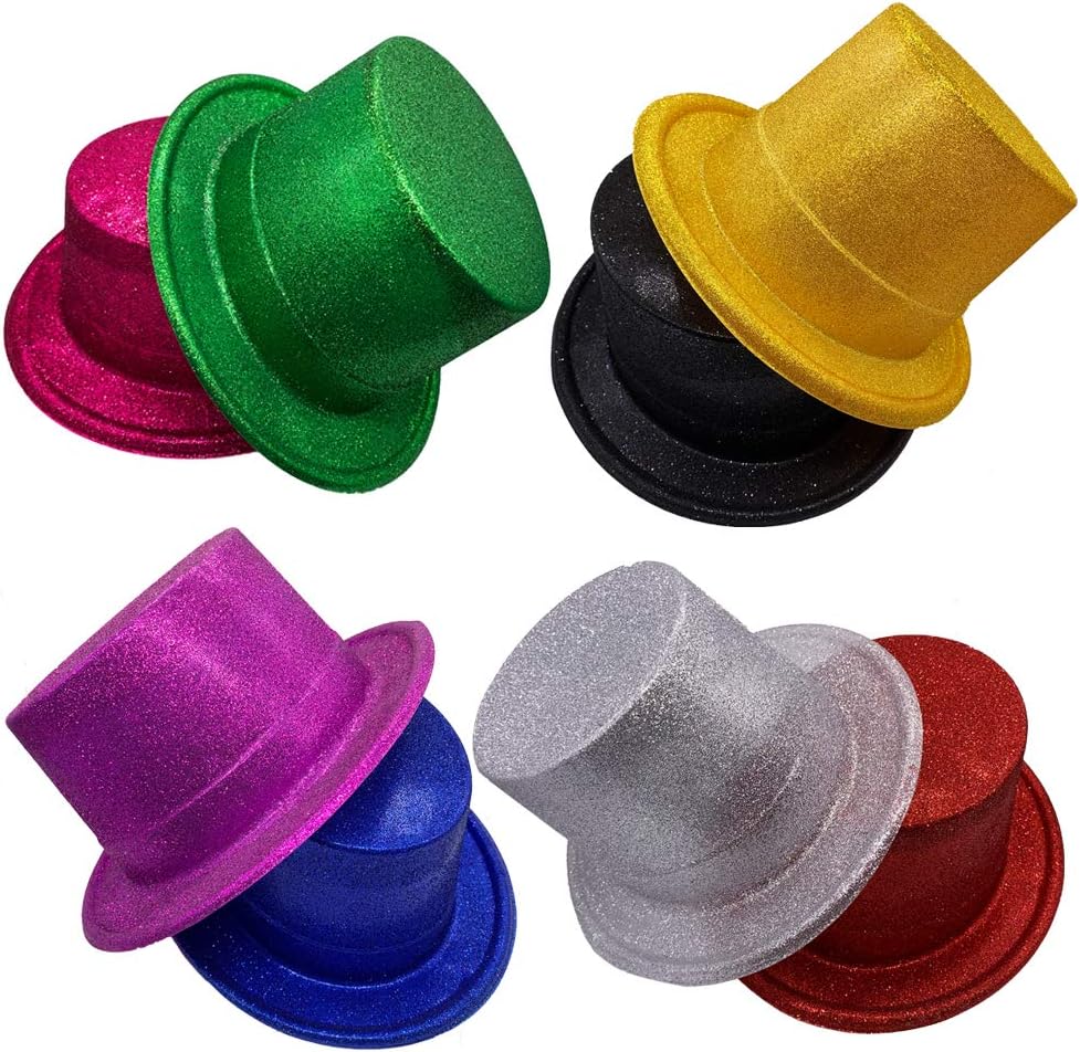 Party Top Hats Colorful Glitter Headwear Sparkling Flat Hats Glitter Top Hats for Adults,8 Pack