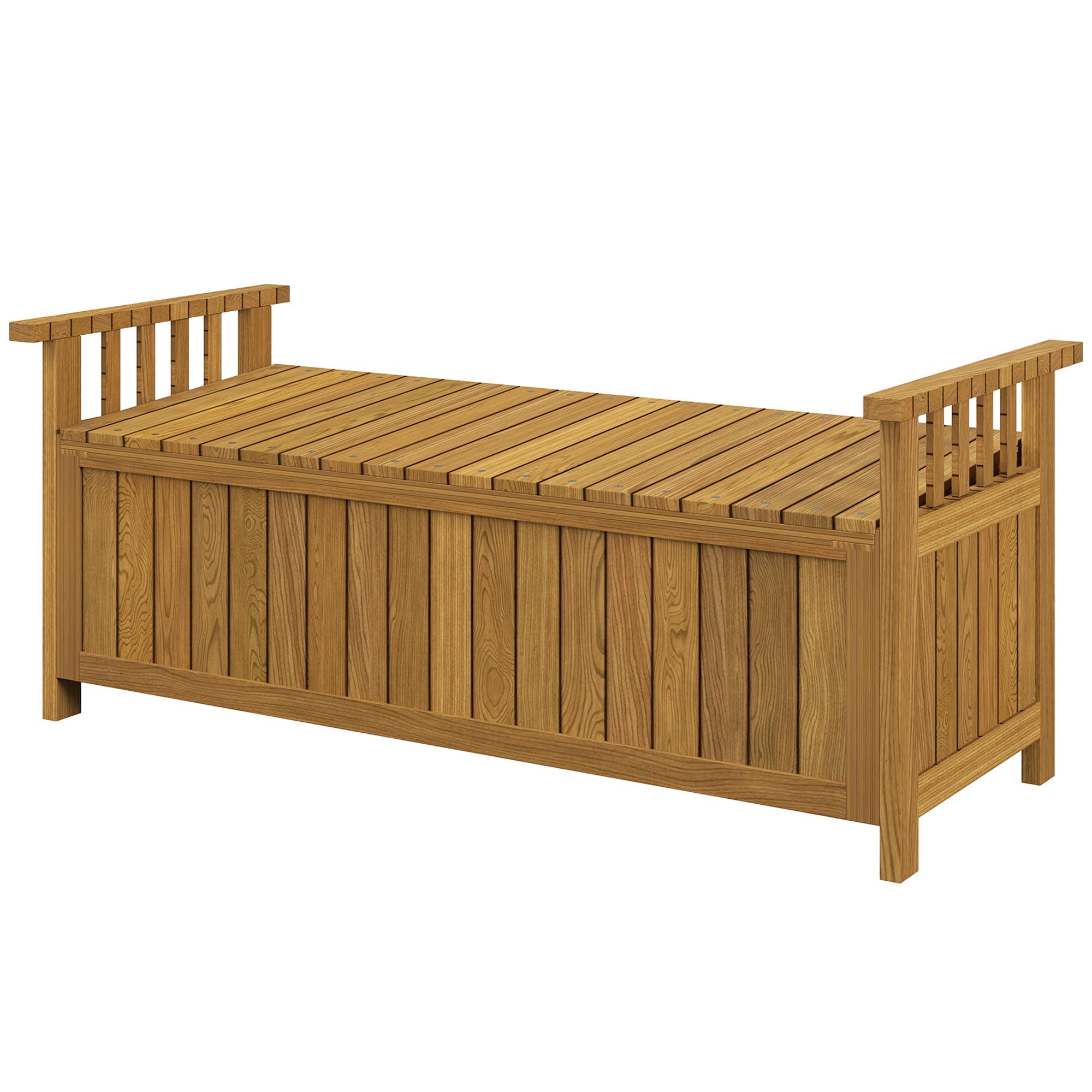 Outsunny Banc de Jardin en Bois 2 Places avec Espace de Rangement de 151L, Banc d'extérieur avec accoudoirs, Charge 240 kg, pour Jardin Balcon, 128,5 x 52 x 53,5 cm Marron