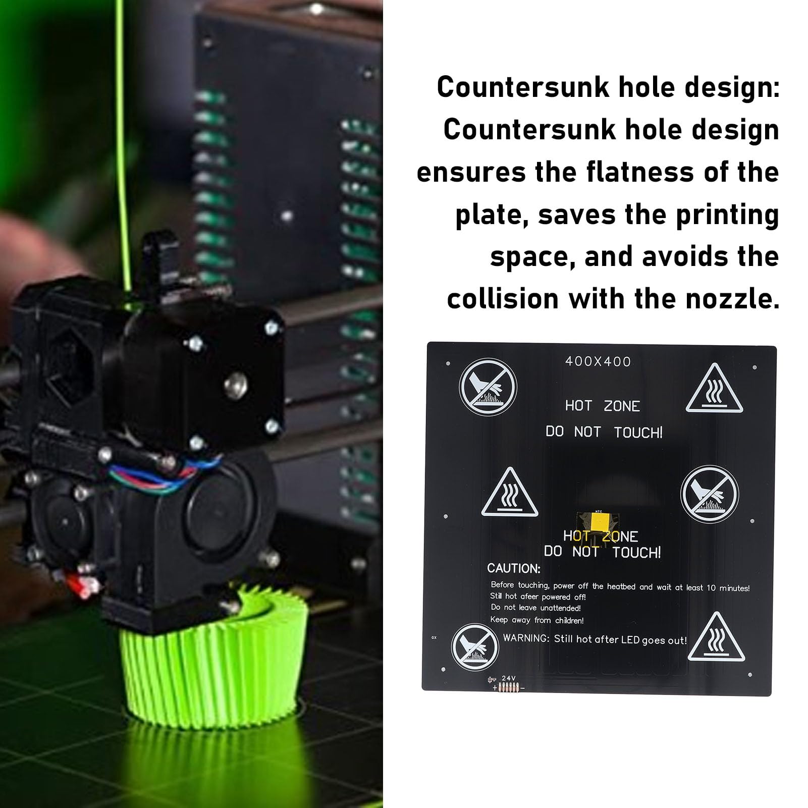 3D -Drucker Erhitzte Bettkit, 400 X 400 Mm 24 V 280W 2ω Aluminiumlegierung 3D -Drucker Heißes Bett 3D -Drucker -Wärme -Bett mit Heizkabel für 3D -Drucker