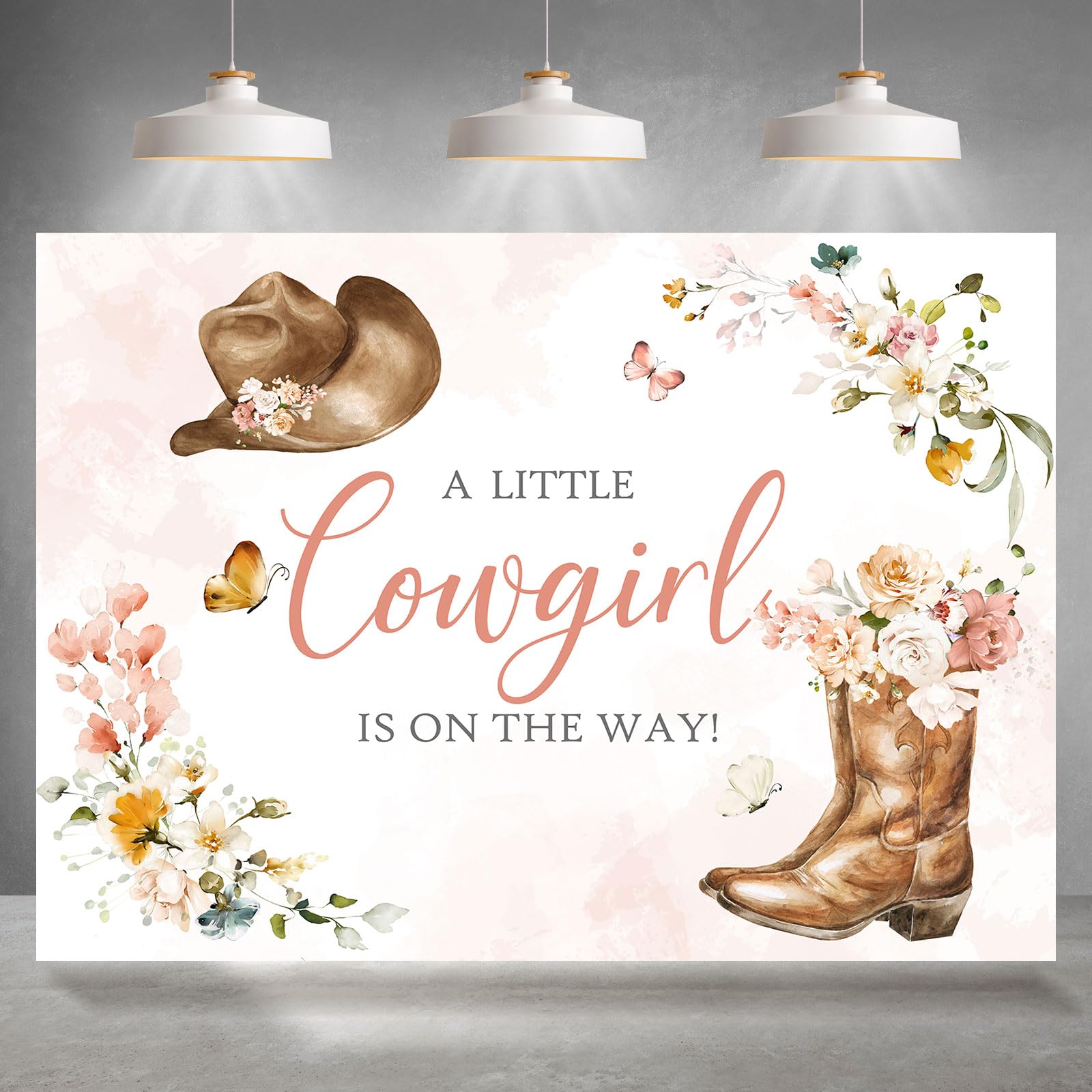 Rsuuinu A Little Cowgirl Baby Shower Backdrop Pink Blush Western Cowgirl Floral Photography Background for Girls Baby Shower Party Decoration Supplies