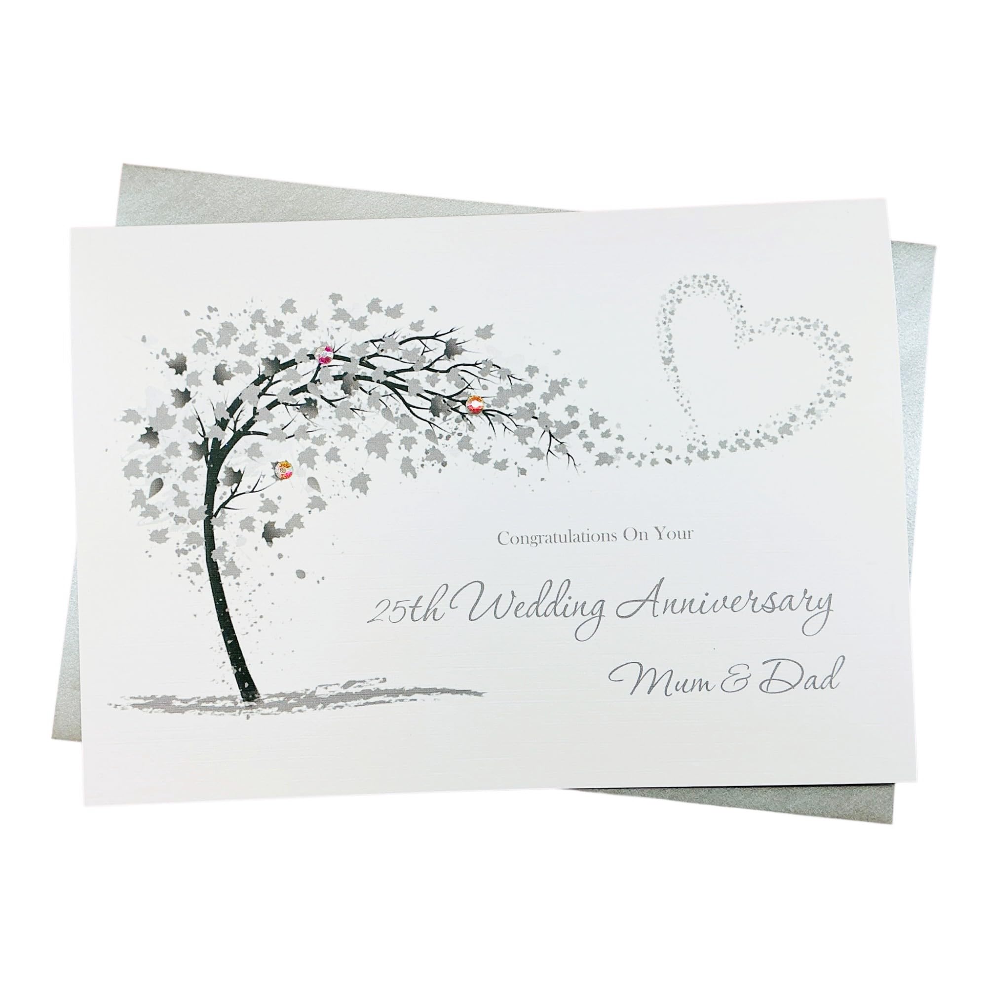Mum & Dad 25th Wedding Anniversary Card Personalised Silver – SH 25
