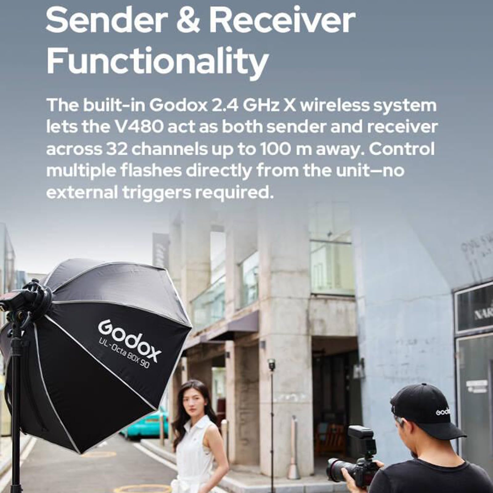 Godox V480O Flash TTL para Olympus Cámara Speedlite, GN50, Batería de Iones de Litio de 7,2 V/2200 mAh, 650 Destellos a Máxima Potencia, Tiempo de Recarga de 1,7s,Lámpara de Modelado LED de 10 Niveles
