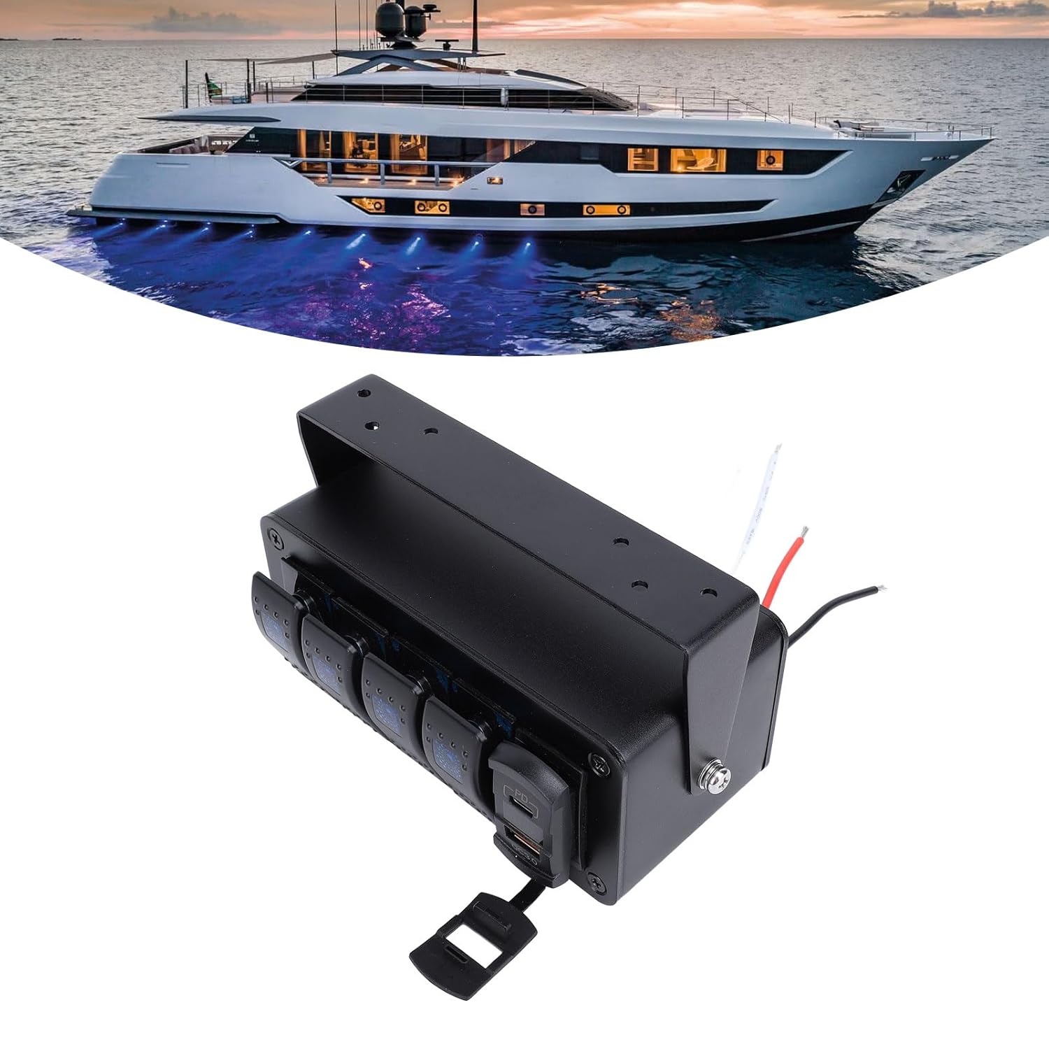 ANGGREK 4 Gang Rocker Switch Panel, 4 Gang Toggle Switch Box Aluminum Box 12V 24V with PD Type C QC 3.0 USB Charger LED Voltmeter for Cars Trucks Boats RVs ATVs UTVs (Blue Light)