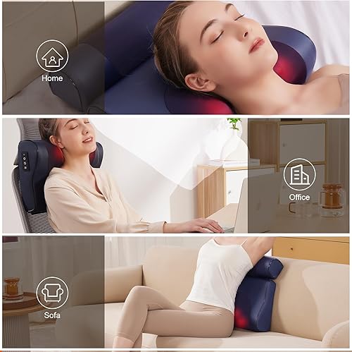 Miniatura 8 de Almohada masajeadora de cuello Shiatsu calentada, masajeador eléctrico 4D para cuello, espalda, hombros y piernas con intensidad ajustable, ideal