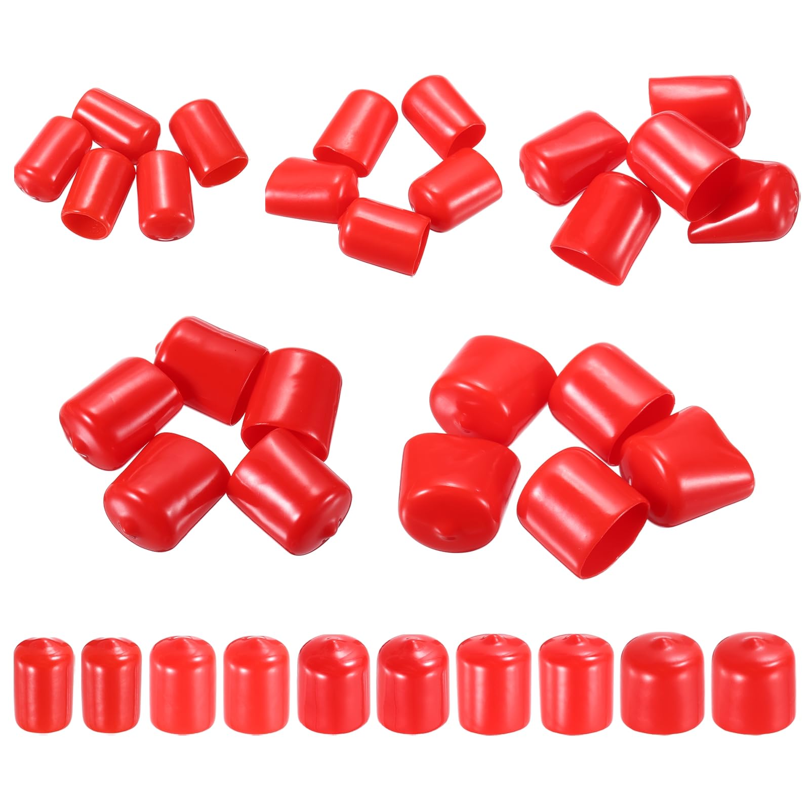 MECCANIXITY 50pcs Round End Protective Caps Rubber Cover 1/2" 5/8" 3/4" 7/8" 1" Red Screw Protector for Screw Bolt, Plumbing Pipe