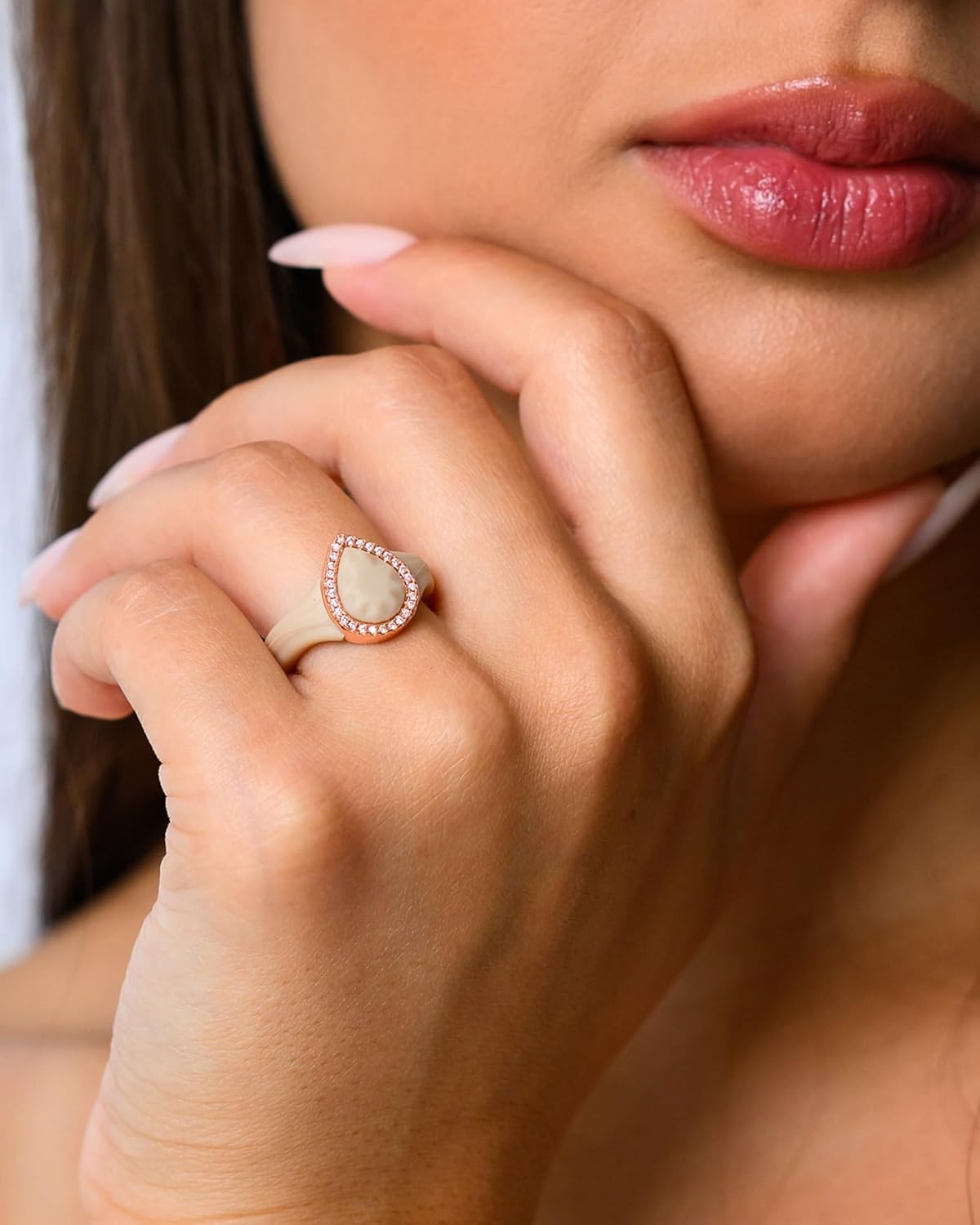 Rinfit Womens Silicone Wedding Ring - Anniversary Ring Women - Promise Rings for Her with Pear Metal Frame & Cubic Zirconia Stones - Patented Design - Image 2