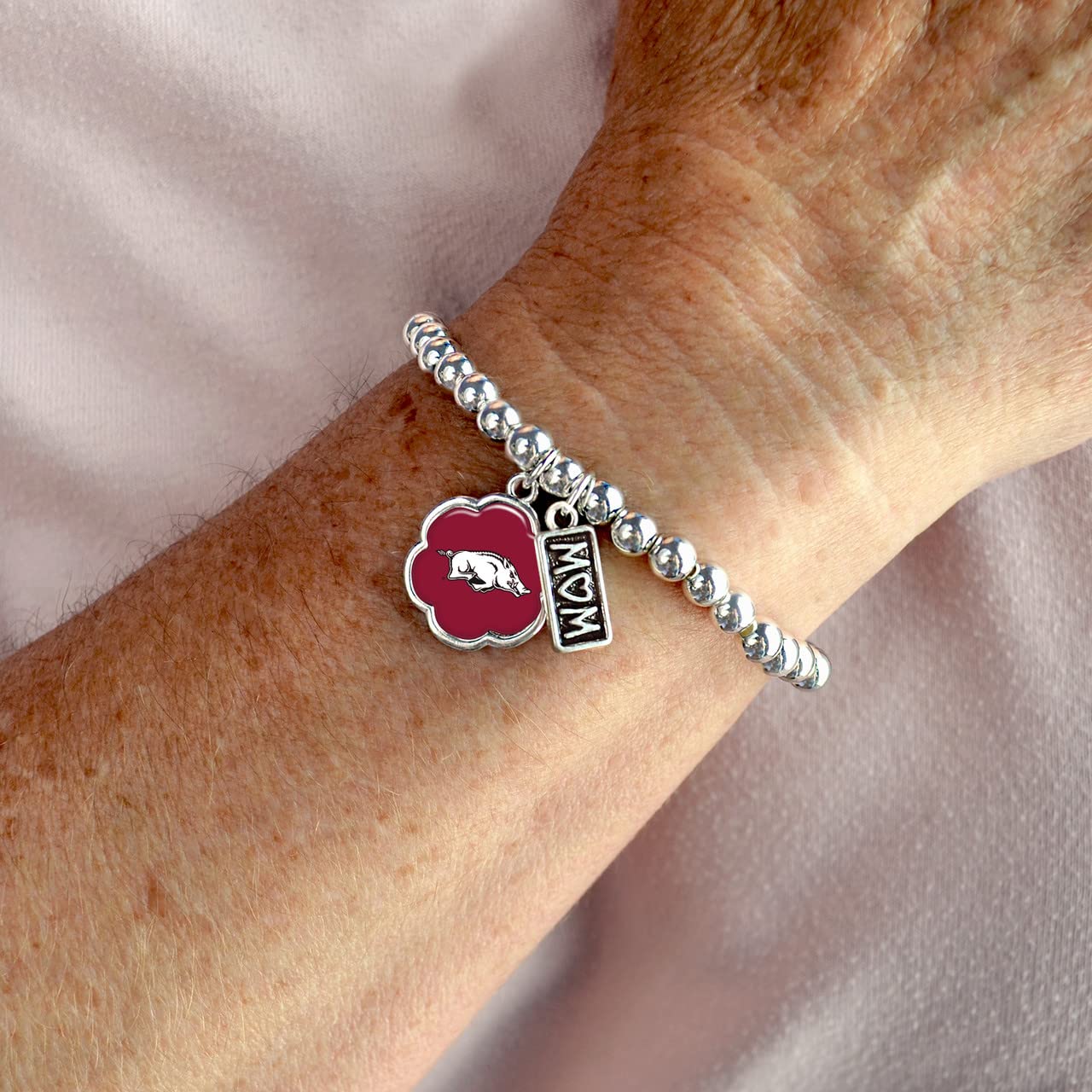 From the Heart Enterprises Arkansas Razorbacks Hazel Mom Charm Bead Stretch Bracelet Jewelry Gift UA