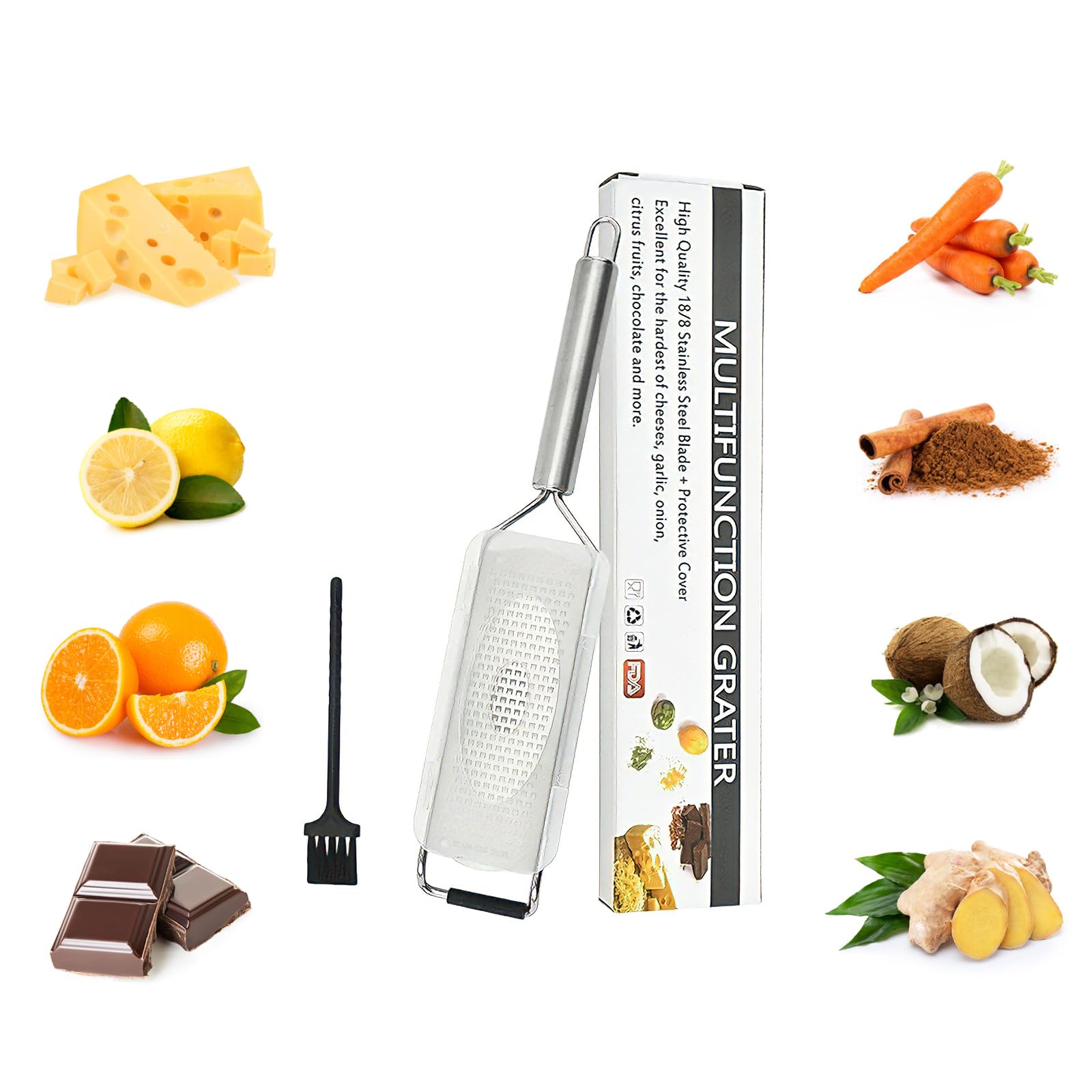 Lemon Zester and Cheese Grater, 2-in-1 Stainless Steel Handheld Grater for Parmesan, Lemon, Garlic, Ginger, Chocolate & Nutmeg - Fine Kitchen Grater with Sharp Blades, Dishwasher Safe