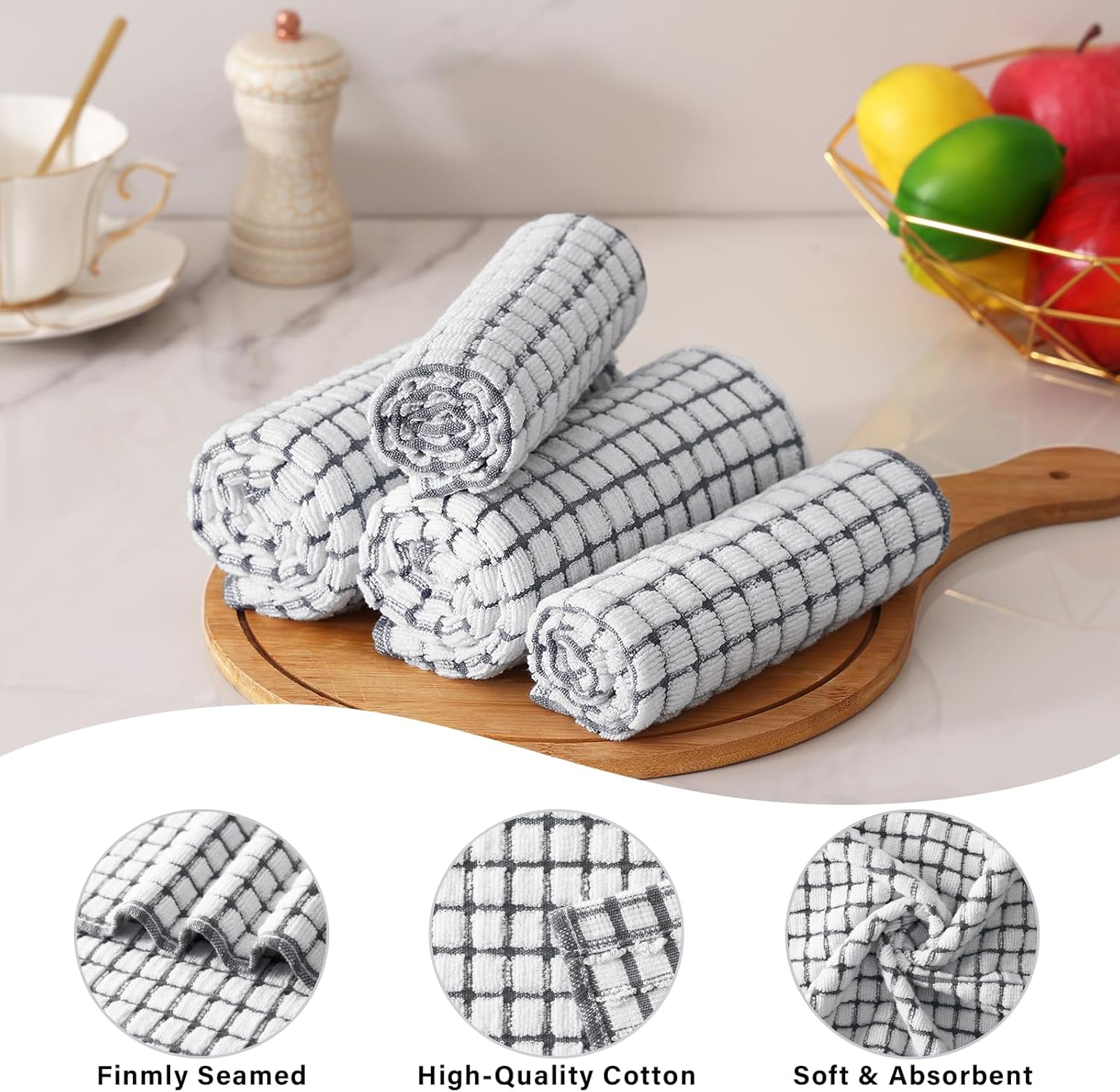 Homaxy Kitchen Towels and Dishcloths Set, 16 x 25 and 12 x 12 Inches, Set of 8 Cotton Terry Kitchen Dish Towels, Super Soft and Absorbent Dish Cloths, Grey - Image 4