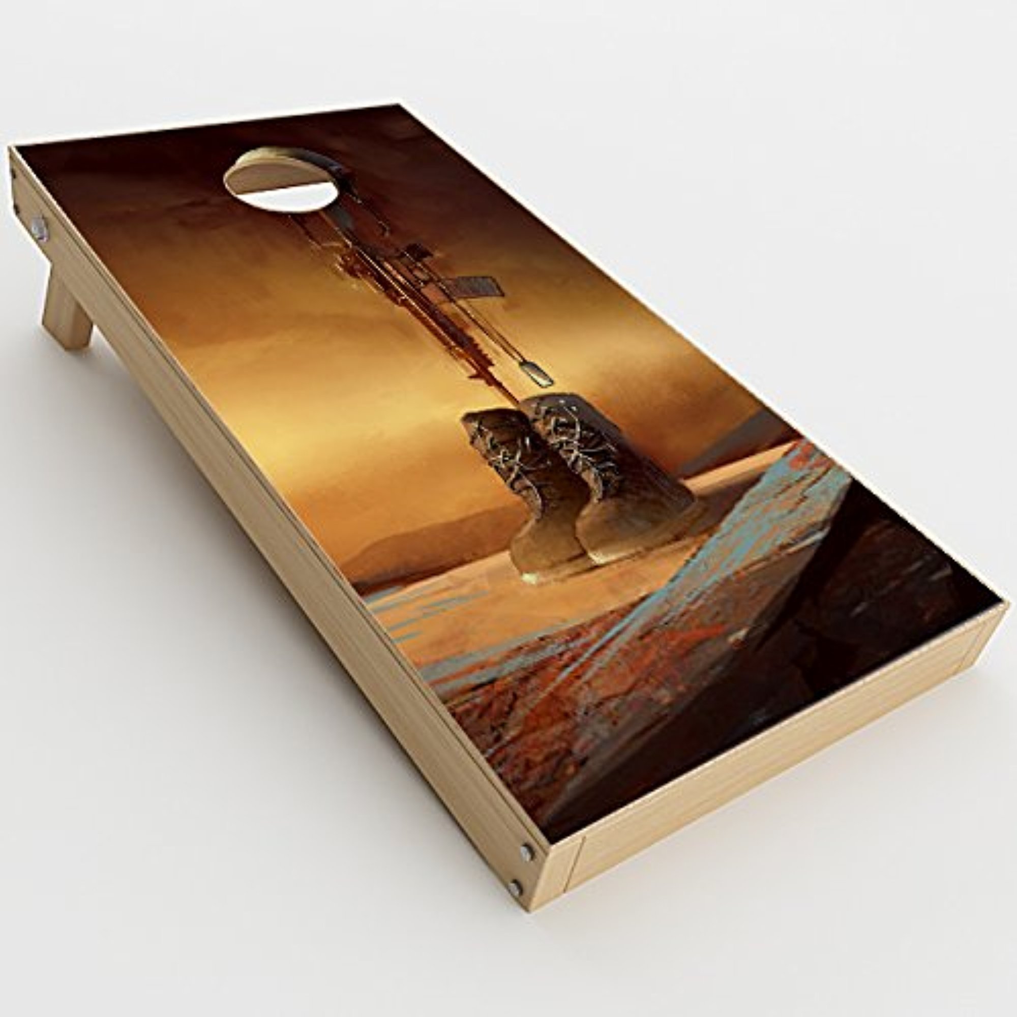 Skin Decals Vinyl Wrap for Cornhole Game Board Bag Toss (2xpcs.) / Never Forgotten Military Boots Rifle