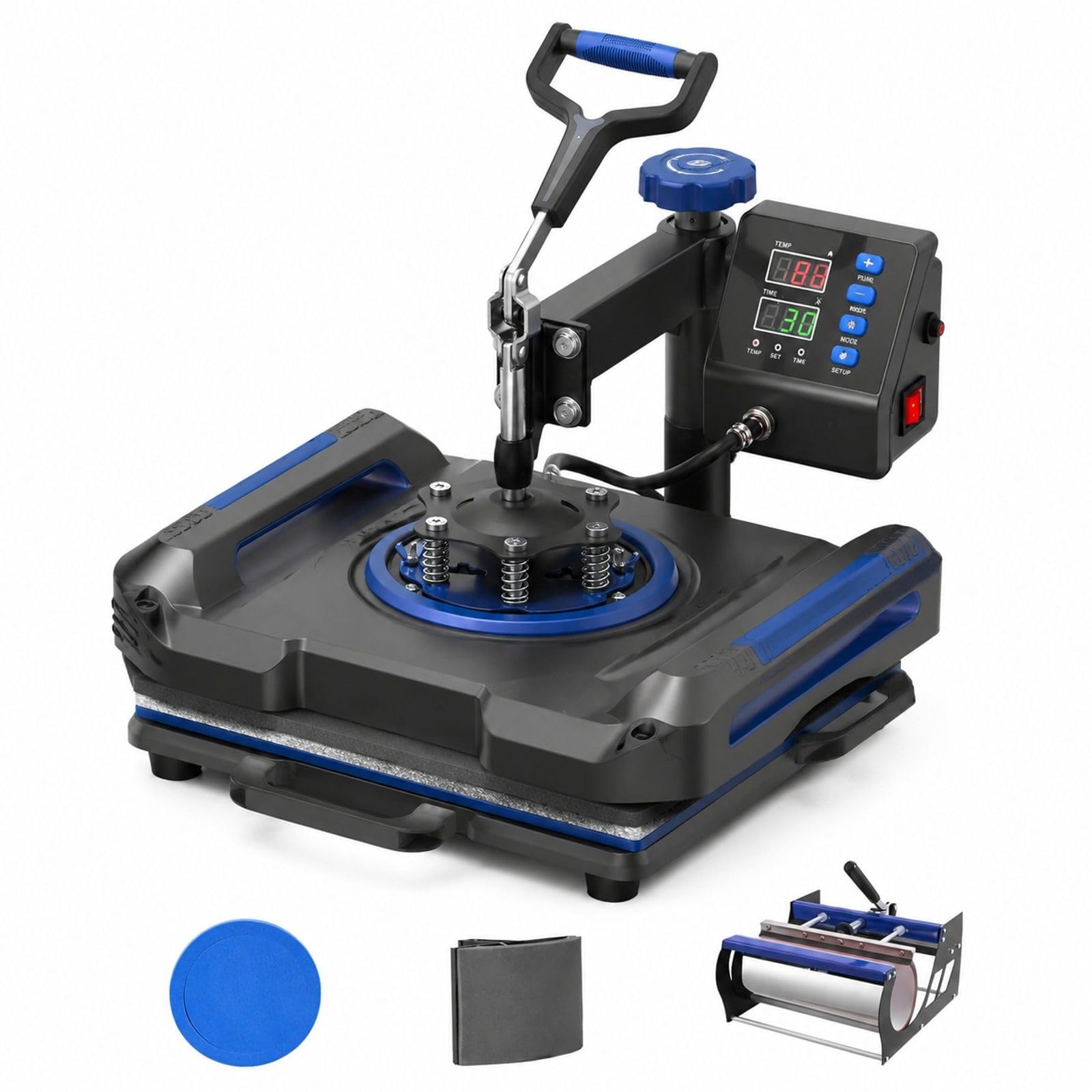 Hitzepresse 5 in 1, Schwarz Blau, Kunststoff und Aluminiumlegierung, für T-Shirts, Tassen, Hüte, Teller