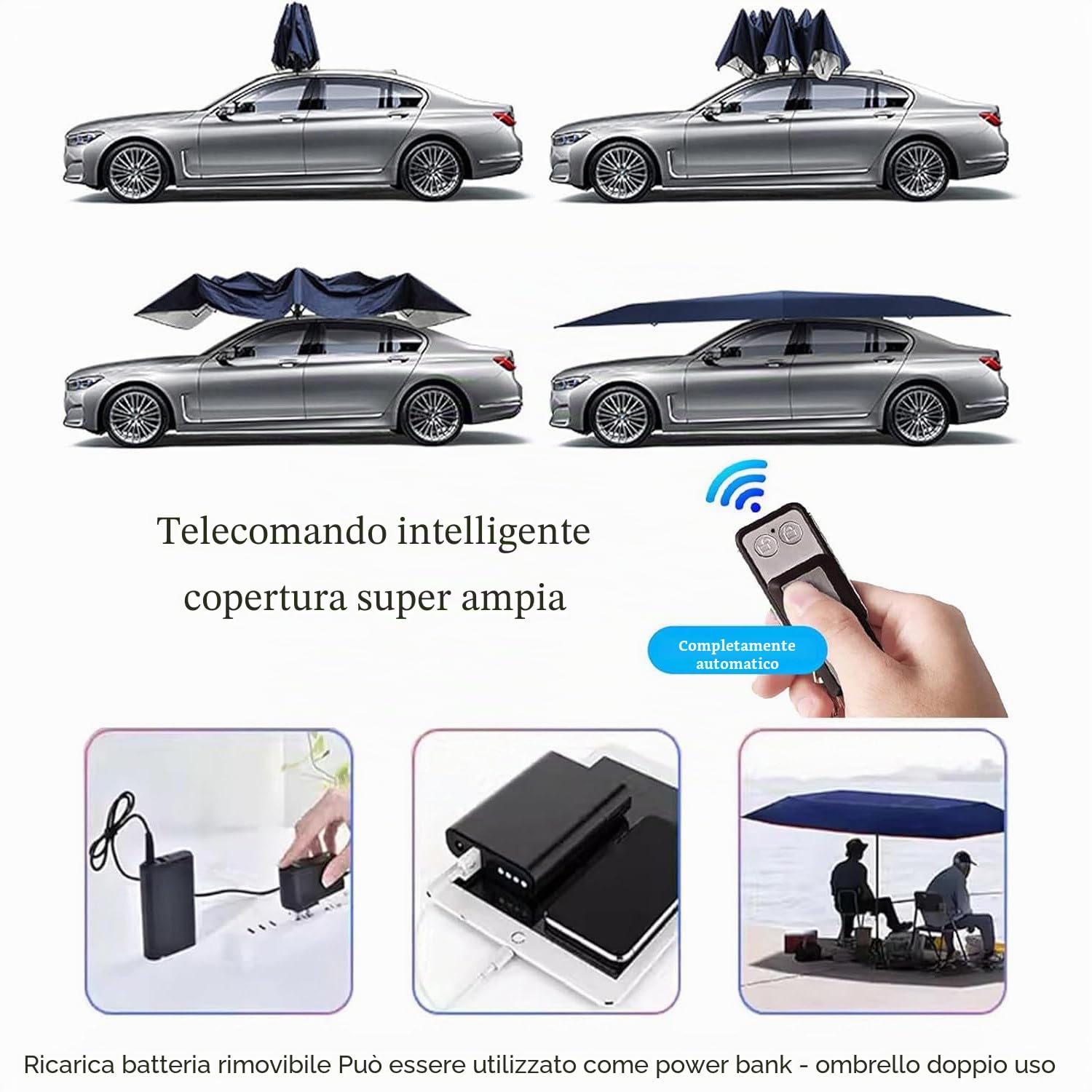 Tenda da Tetto, Tenda Ombrello per Auto Completamente Automatica, Riparo Mobile per Auto, Copertura Protettiva Anti-UV Piegata Portatile, Impermeabile, Vento, Neve, Grandine,Navyblue-450x230cm