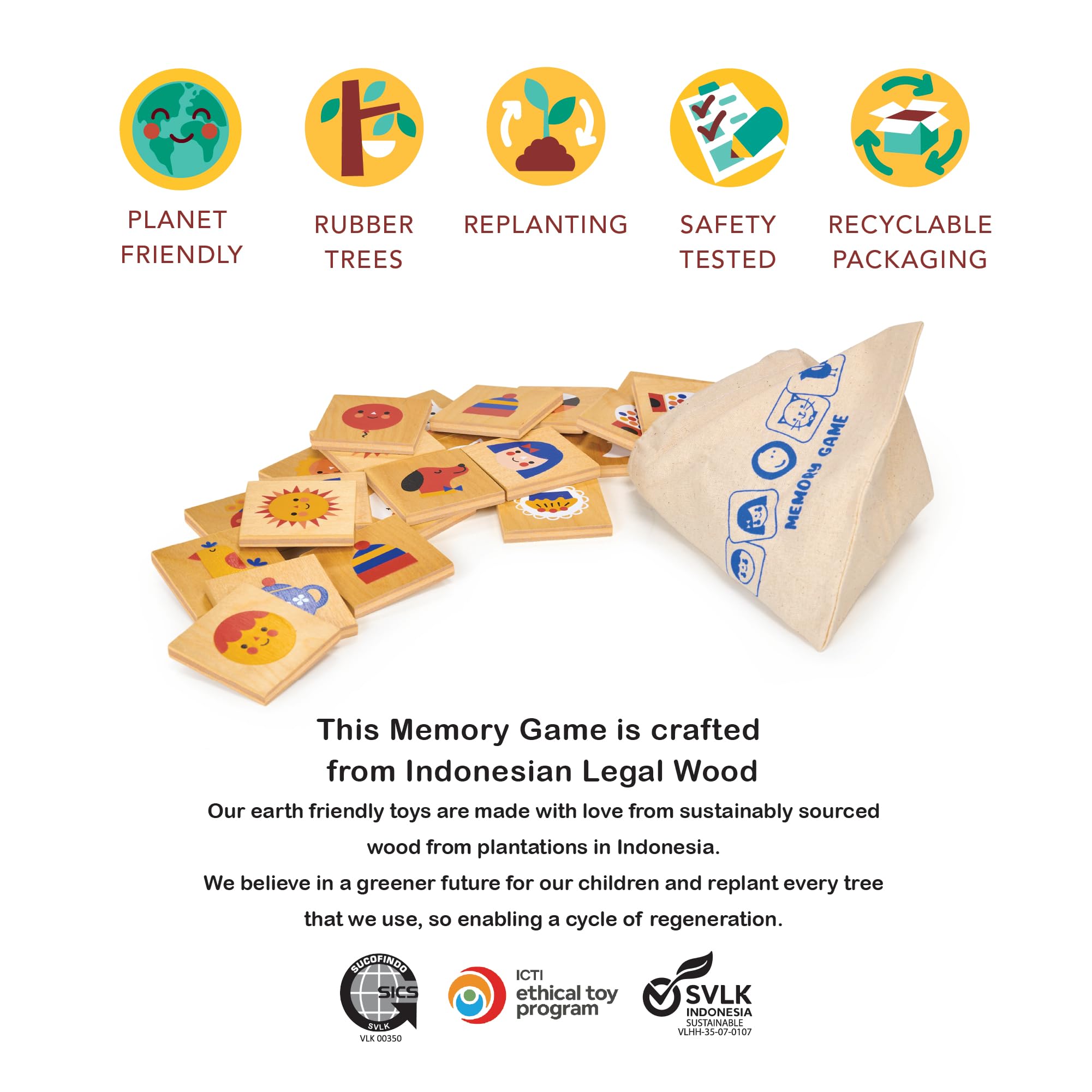 Mentari Jouets – Jeu de mémoire – 16 paires de jeux de mémoire en bois assortis – Flip to Win – Activité nocturne amusante et rapide en famille – Développe les compétences sociales et les compétences