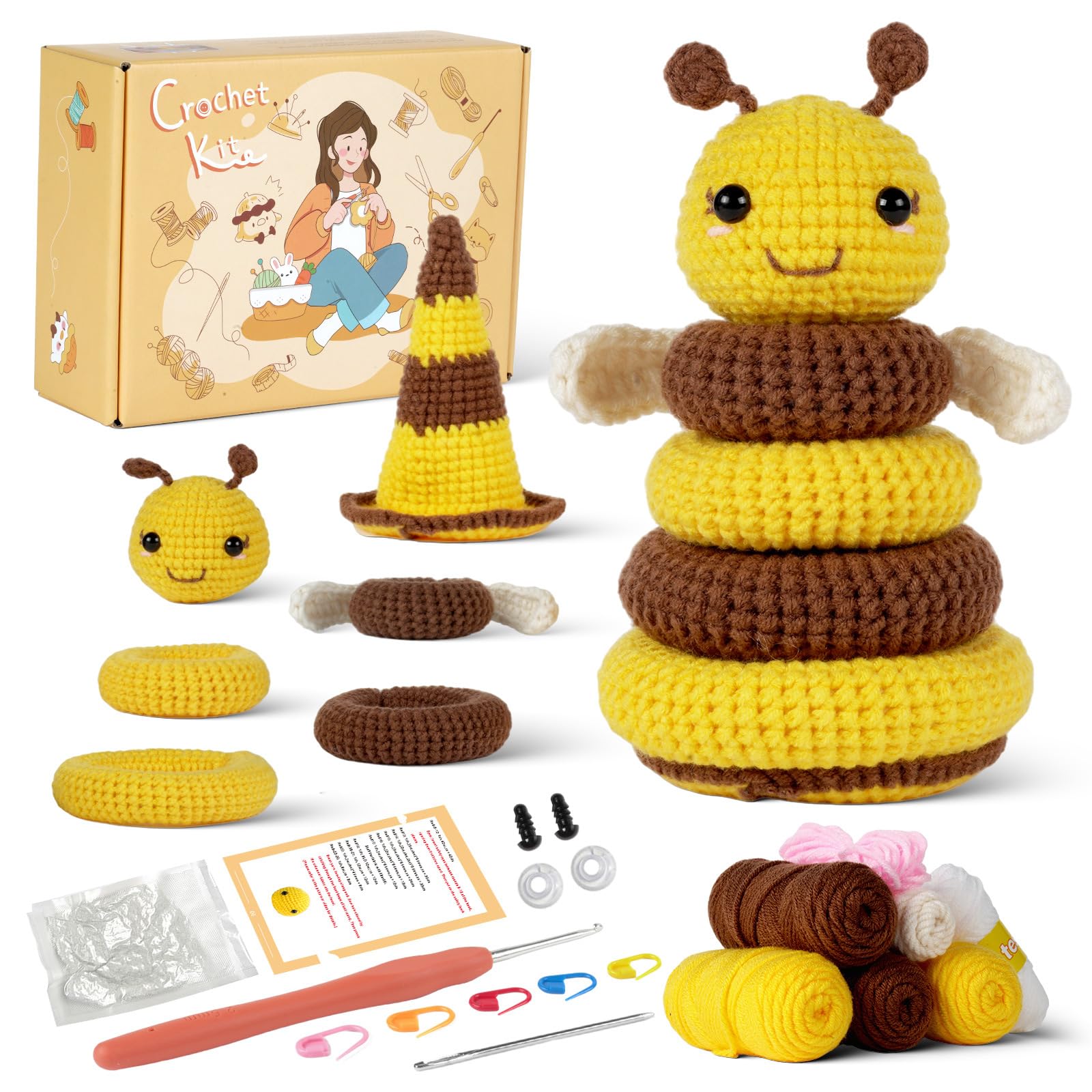 DIY Crochet Kit for Adult Beginners, Bee Amigurumi At-Home Craft Set