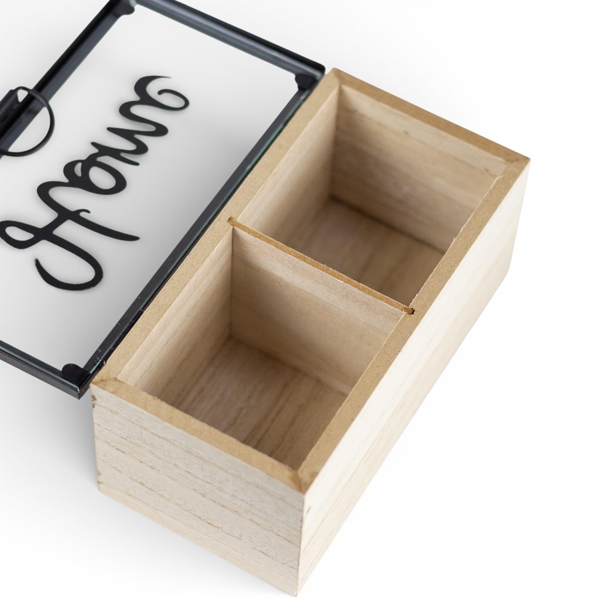 Pincho Küchenorganizer, Teebox, Teebox mit 2 Fächern, Deckel mit transparentem Fenster, sortierte Teebeutel, Holz, 16,5 x 9 x 8 cm