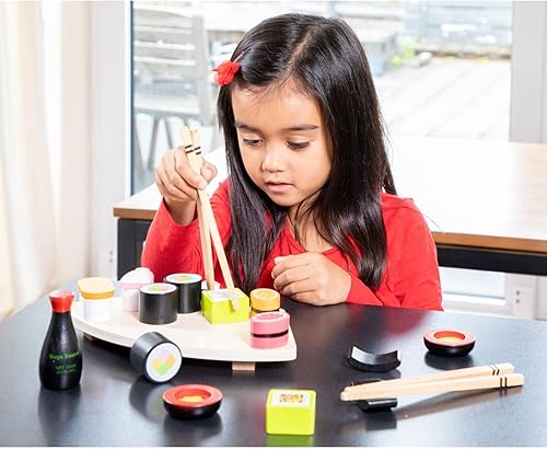 Miniatura 3 de New Classic Toys Juego de sushi de madera - Juguete de simulación para niños, juguetes educativos de simulación de cocina y juguete de percepción