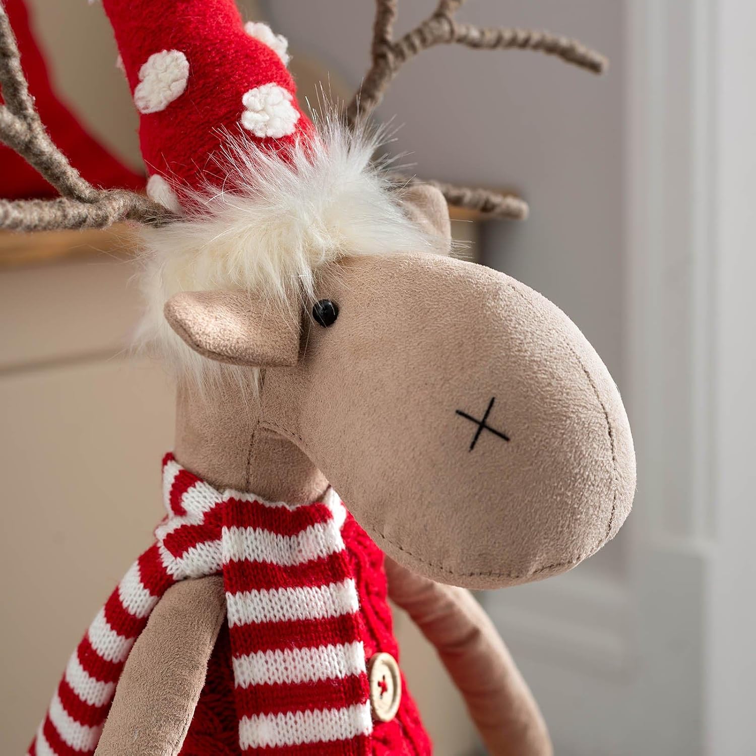 Sitting Christmas Moose Figurine with Soft Legs, Multi-Colour, 56cm