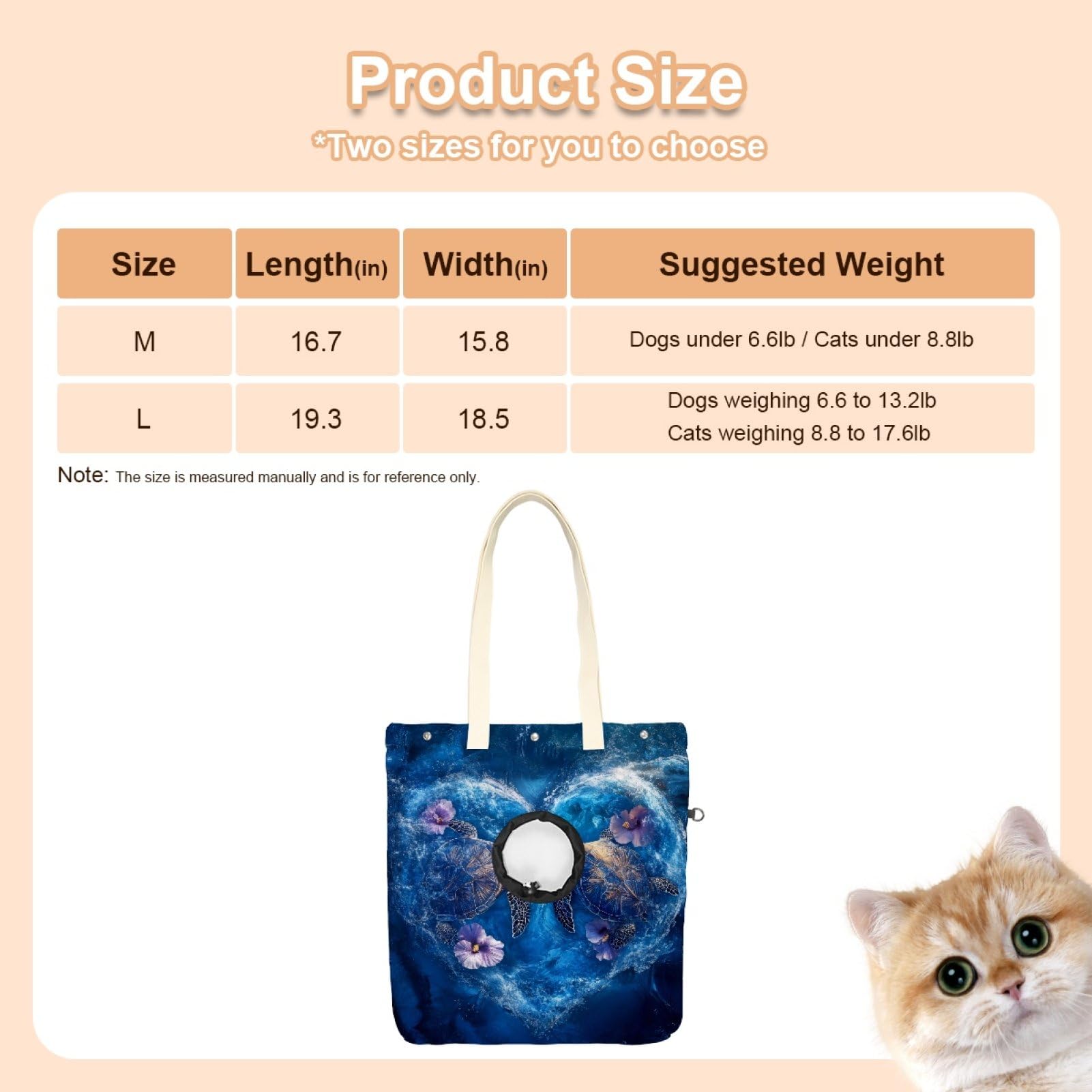 Pet Canvas Shoulder Bag Soft-Sided,Dog Purse Carrier for Small Dogs and Cats, Portable Pet Handbag with Adjustable Hole, Pet Washable Travel Tote Bag,Flower Sea Turtles 16.7''x15.8''