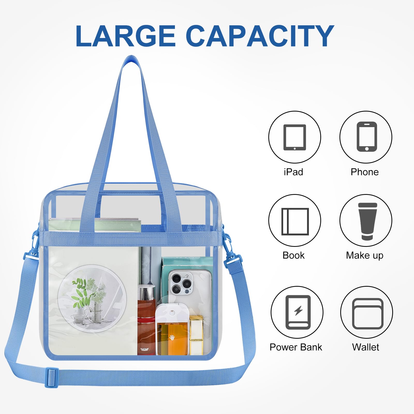 USPECLARE Transparente Tasche für Stadionveranstaltungen, 30,5 x 15,2 x 30,5 cm, transparente Kuriertasche für Konzerte, Arbeit, Sportspiele, Fitnessstudio