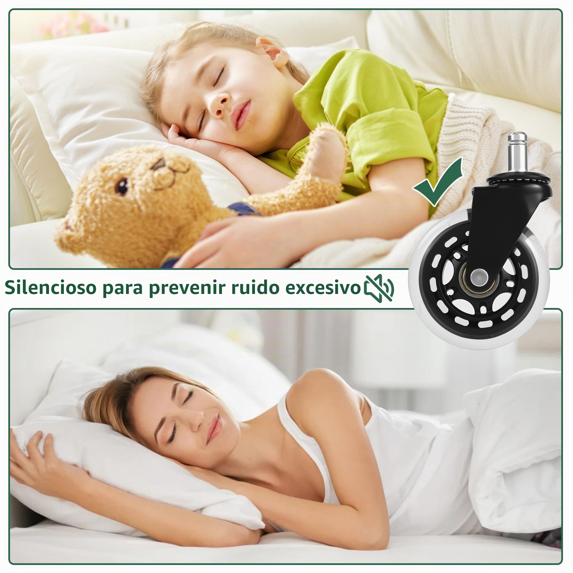 5 piezas Ruedas Silla Oficina, Ruedas para sillas oficina 11 mm x 22 mm, MAX 300kg, Rotación suave y ultra silenciosa de 360 ​​grados, para Pisos duros, paneles, alfombra, laminado y azulejos