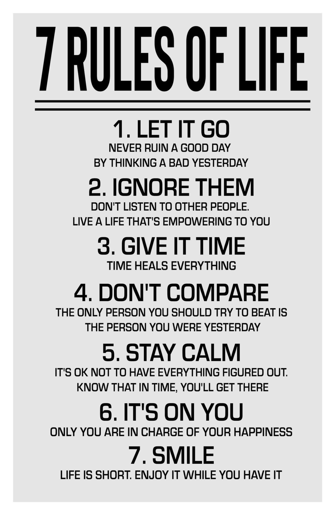Póster motivacional Las 7 Reglas de la Vida, cuadro decorativo con marco de 20x30cm 2