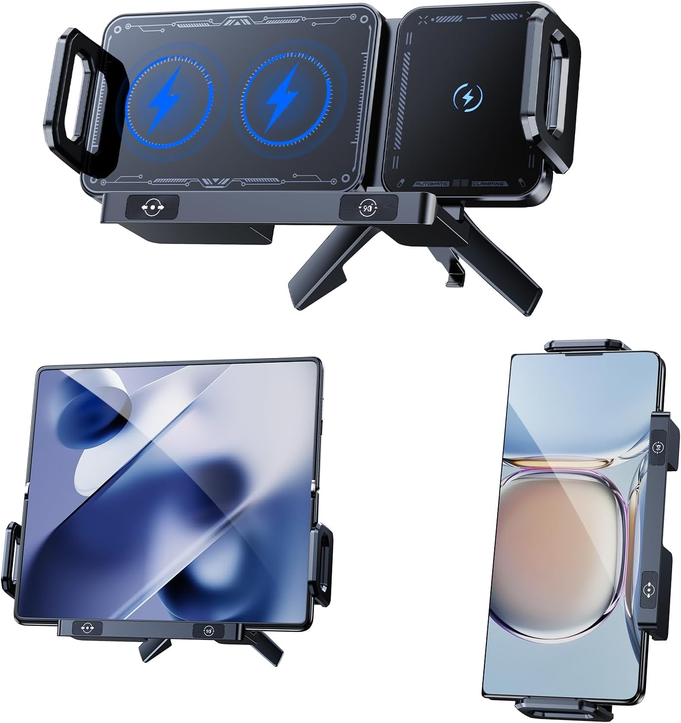 Z Fold 6 Accessories 5W-15W Fast Charging, Auto Rotatable Sensor Wireless Car Charger Samsung for Galaxy Z Fold 7 6 5 4 3 2 Z Flip S25 Ultra Google Pixel 9 Pro Fold iPhone 16 Pro Max