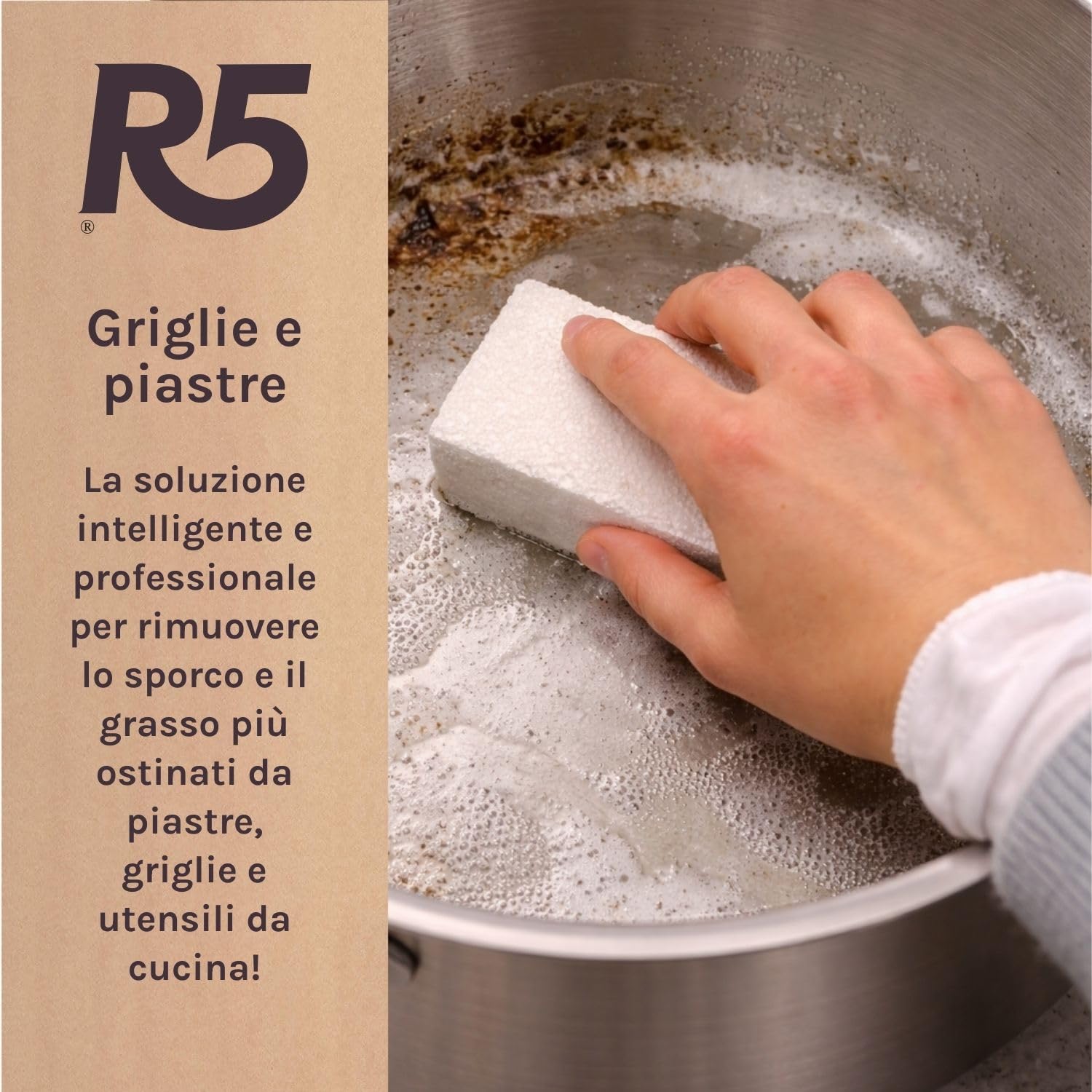 R5, Multipack Pietre Pulenti in Vetro Riciclato, Kit Pulizia Casa Completo, 1 x Superfici Dure, 1 x WC e Sanitari, 1 x Griglie, Piastre, Padelle e Utensili, Eco-Sostenibile, Made in Italy