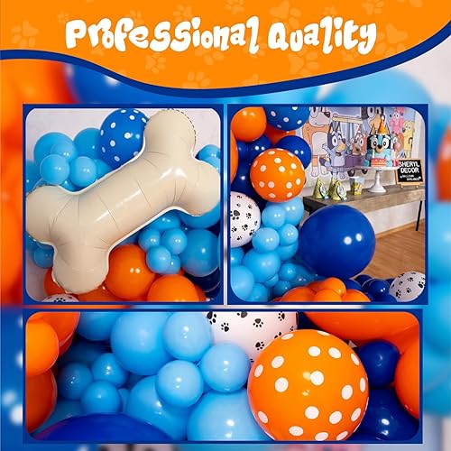 Miniatura 4 de Kit de arco y guirnalda de globos azules todo en 1 con hueso de perro  Globos azules pequeños y grandes para fiesta de cumpleaños en azul y naranja