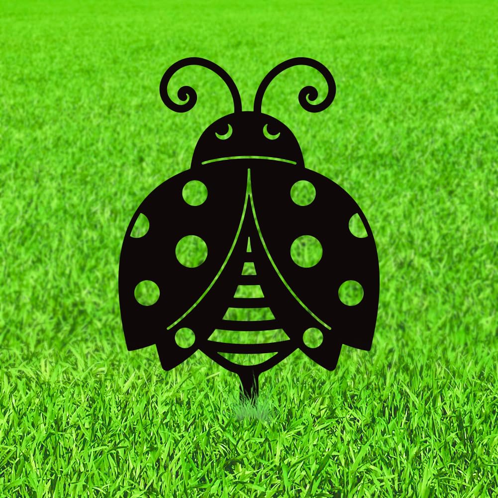 WADORN Cute Ladybug Metal Decorative Garden Stakes, Black Ladybug Outdoor Statues Silhouette Funny Ladybugs Lover Gifts Stakes Ornaments for All Season Home Yard Art Garden Patio Backyard Lawn Decors