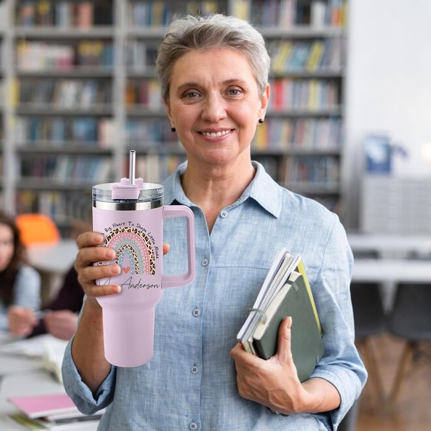 Elemtansy Teacher Appreciation Gifts Personalized Tumbler with Name Custom 40 oz Tumbler with Handle Customized Thank You Teacher Gifts from Students Back to School 2026 Graduation Cup Gifts for Women