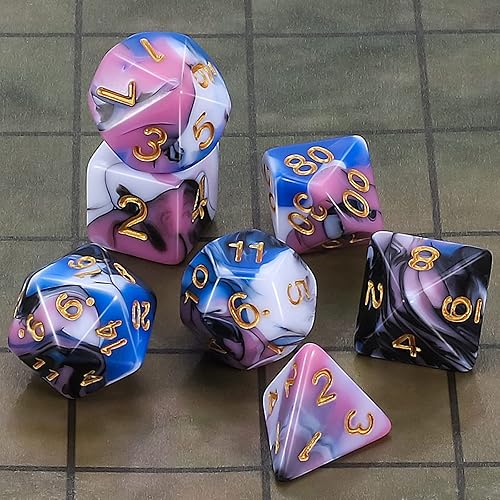 Miniatura 111 de CiaraQ DND - Juego de dados poliédricos para juegos de rol de Dungeons and Dragons RPG MTG, con 1 bolsa de dados (rosa + amarillo) Rosa +