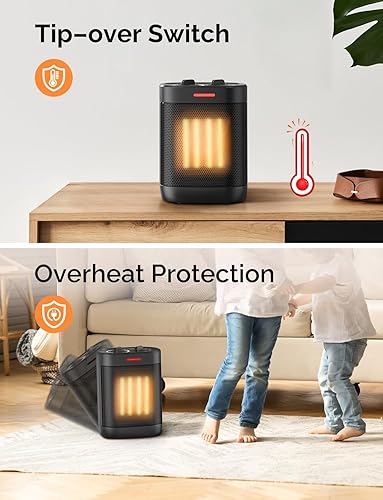 Miniatura 3 de Calentadores de espacio pequeño de 1000 W para uso en interiores, calentador personal de cerámica PTC con protección contra sobrecalentamiento y