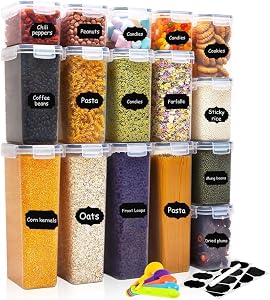 16Pcs Airtight Food Storage Container Set with Lids - Pantry Organization and Storage with Labels & Marker, BPA-Free Plastic Leak-proof Canisters for Kitchen Flour & Sugar Organizer