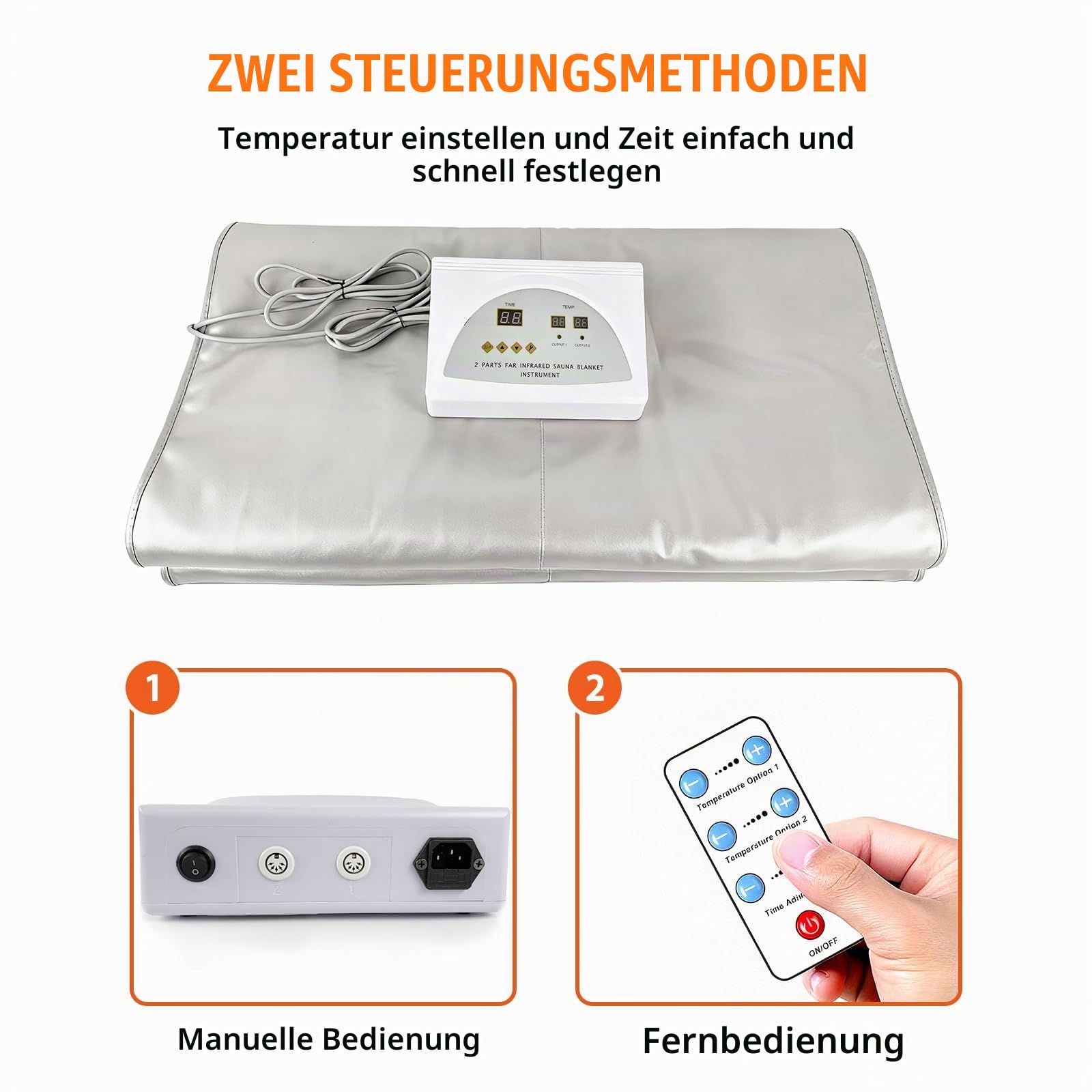 Infrarot Saunadecke 2 Zonen, Digitale Ferninfrarot-Heizdecke aus Oxford | Tragbare Wärmedecke mit Reißverschluss & Fernbedienung für Schwitzen & Heimsauna & Beauty Salon