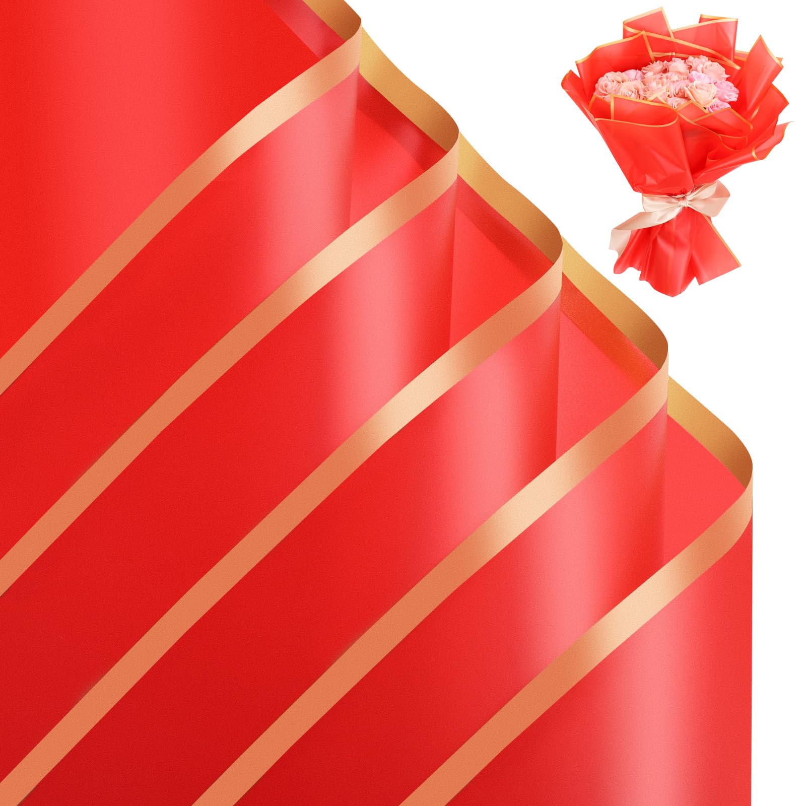 woric 25 Sheets Red Flower Wrapping Paper Waterproof Floral Bouquet Wrapping Paper for Easter Mother's Day Birthday Party Favor Florist Supplies Gift