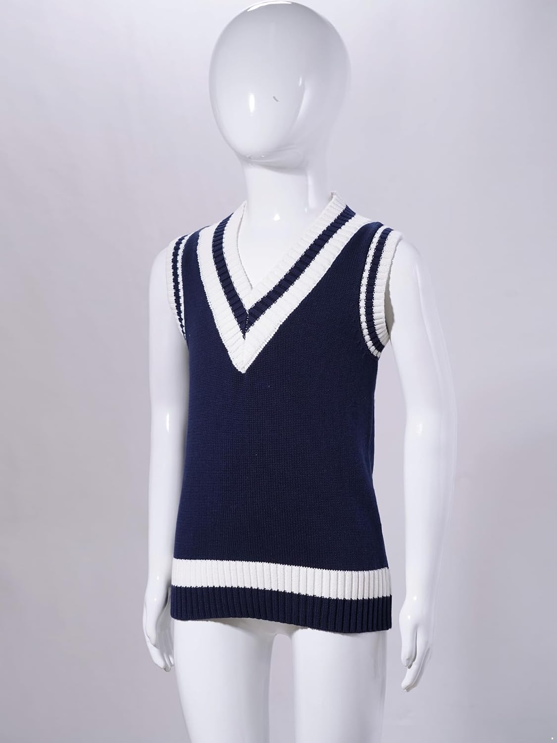 Kids Boys Girls Striped Knitted Sweater Vest Tops V-Neck Sleeveless School Uniform Pullover Knitwear Waistcoat