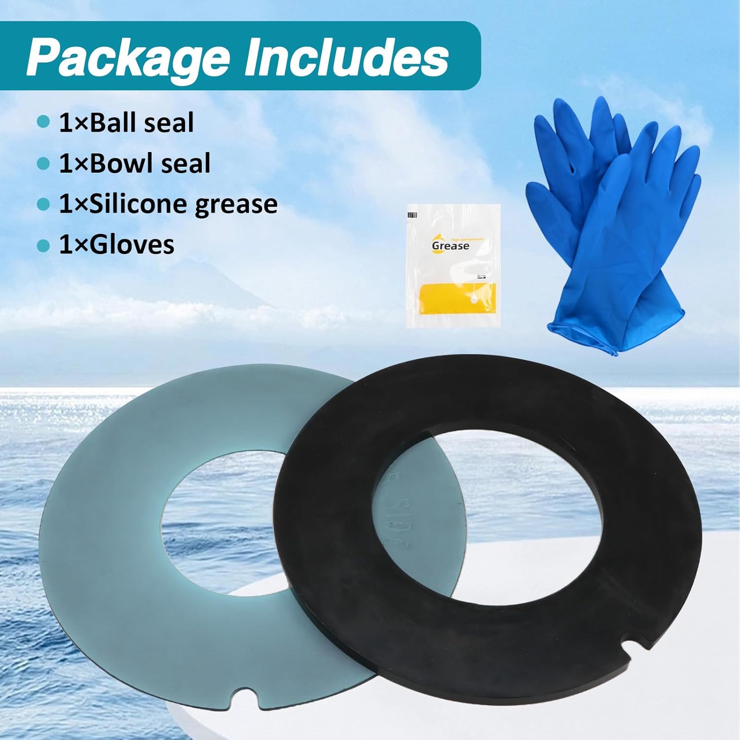 RV and Marine Toilet Rubber Bowl Seal Kit Fit for Dometic/Sealand 210 110 111 510 Replace# 385311462, Flush Ball and Bowl Seal Gasket, Natural Rubber, Non-Stick Coating，W/o Overflow Hole
