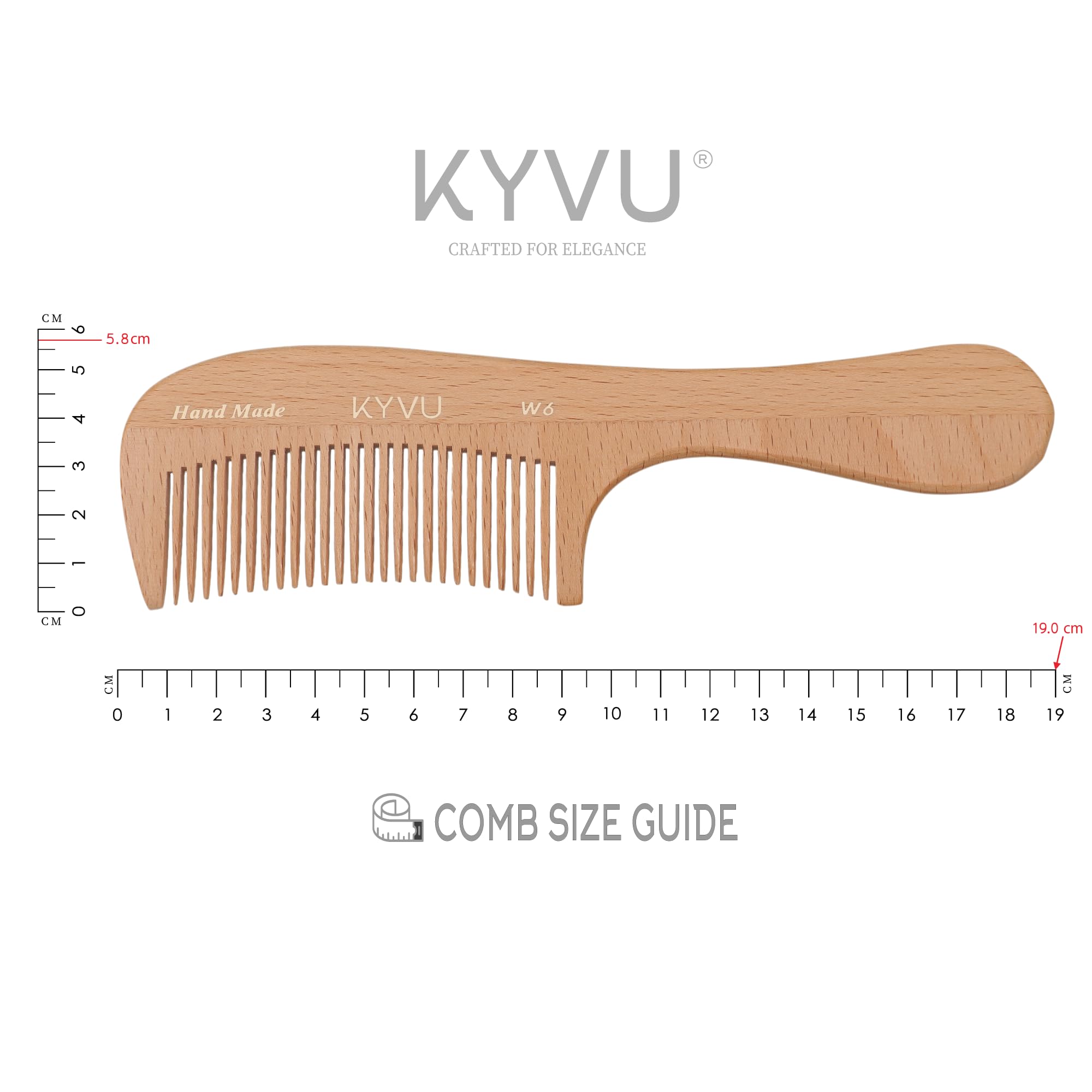 KYVU Wooden Hair Comb with Handle, Handmade 19 cm Fine-Tooth Beech Wood Comb for Men & Women - Image 4