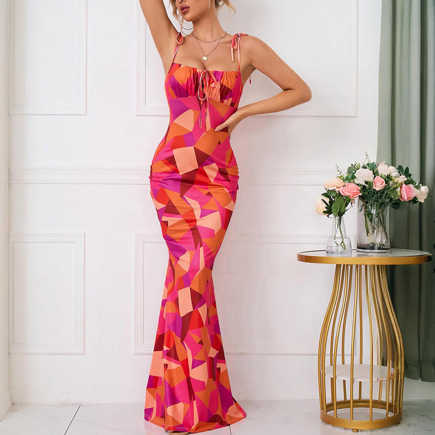 Vestido largo ajustado para mujer, de verano, casual, con tirantes delgados, sin mangas, espalda descubierta, vestido largo con abertura alta