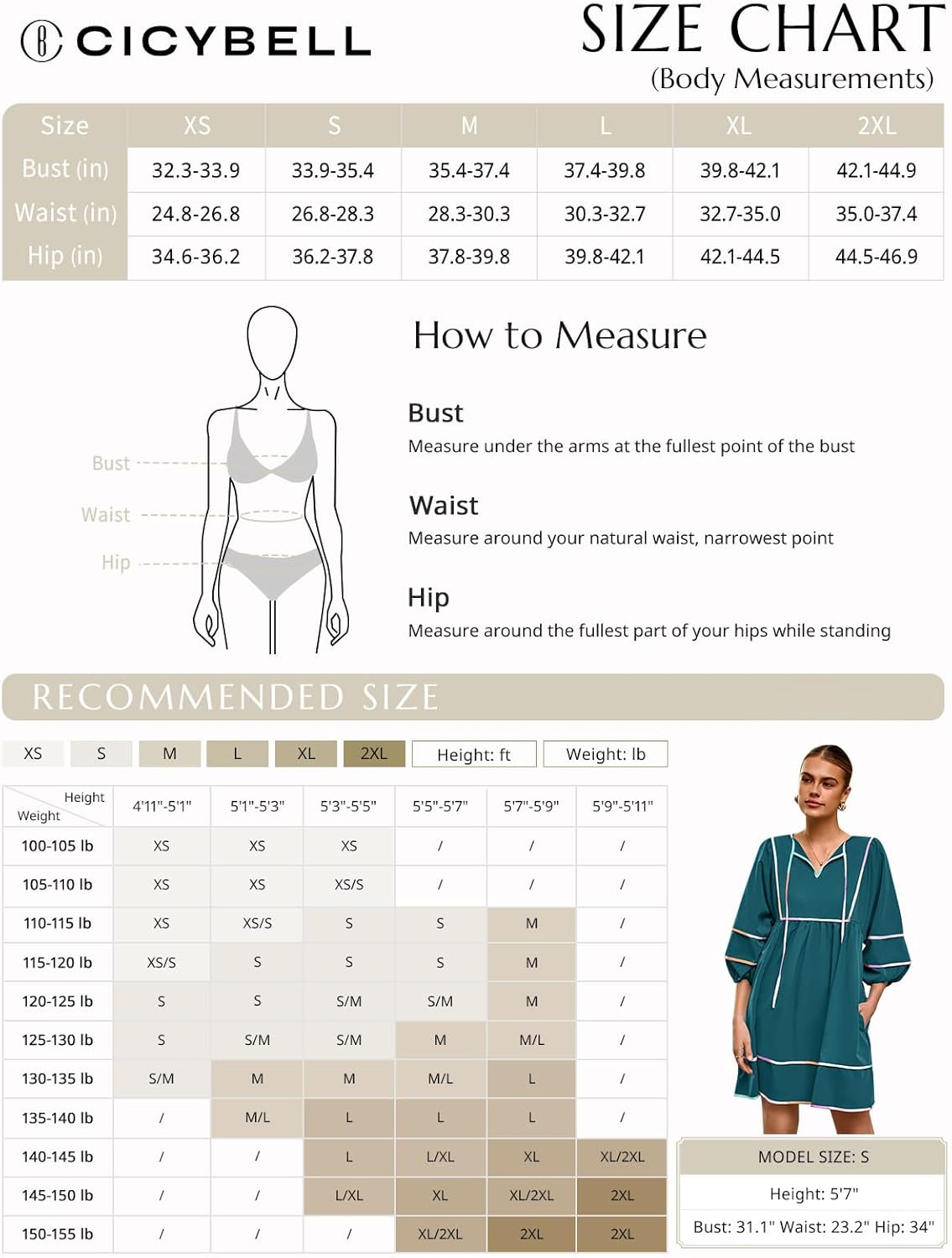 Cicy Bell Womens Babydoll Mini Dresses 3/4 Puff Sleeve V Neck Dress Casual Loose Fit Patchwork Pleated Swing Vacation Outfits - Image 7