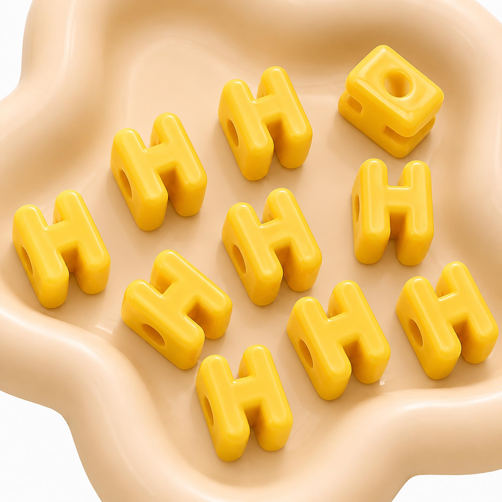 Letter Beads, 10pcs Alphabet Beads, Large Acrylic Letter Beads with 6mm Holes for Bracelet Making, Jewellery, Keyrings and Craft Projects (Yellow, Letter H)